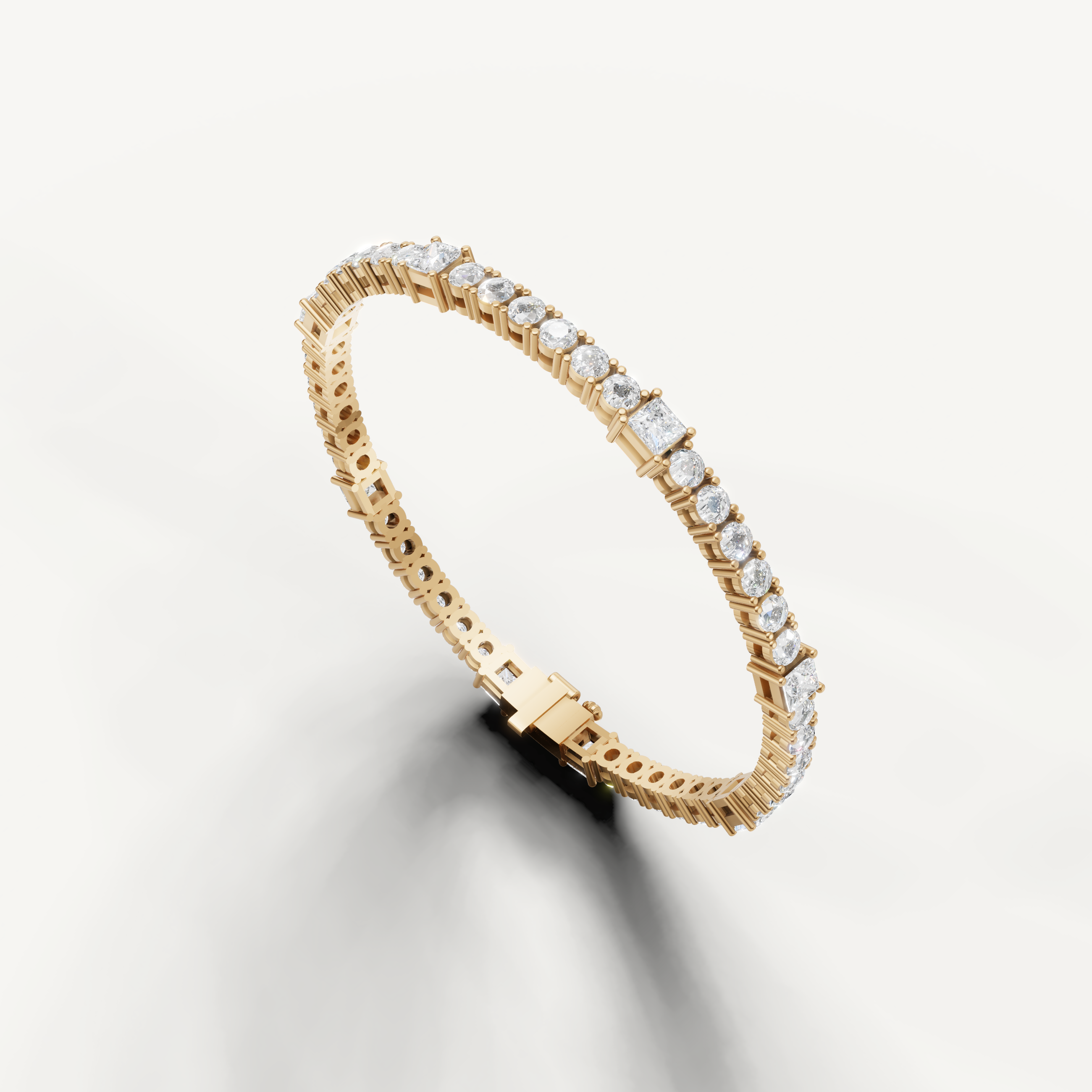 Luxury yellow gold bracelet with sparkling round and square diamonds