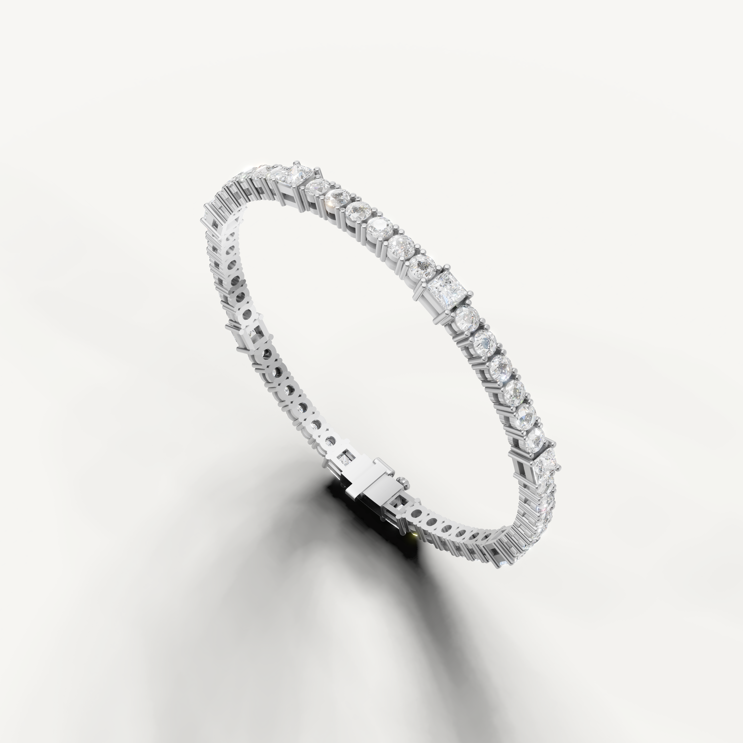 Luxury white gold tennis bracelet with sparkling mixed shape diamonds