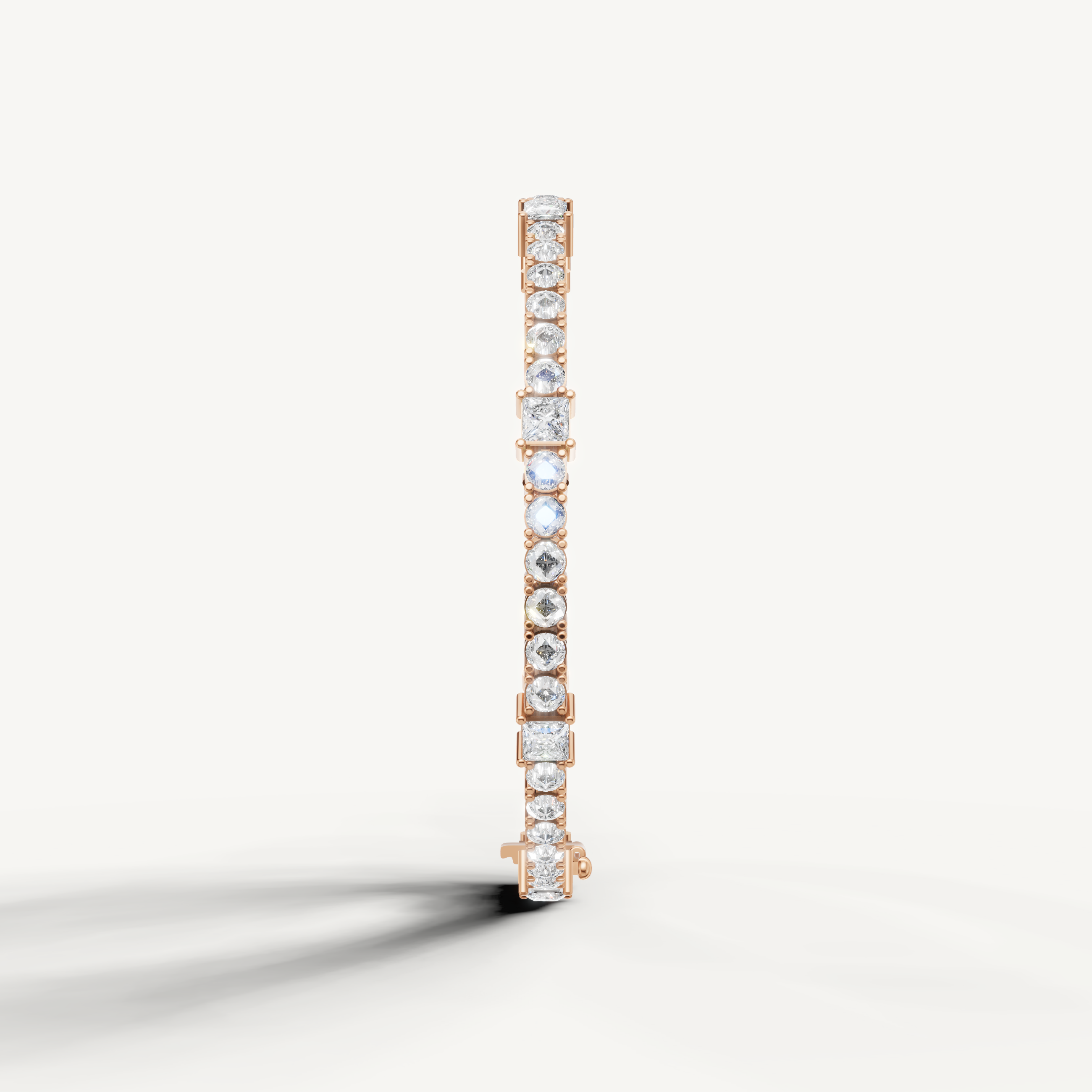 Elegant rose gold bracelet with round and princess cut diamonds