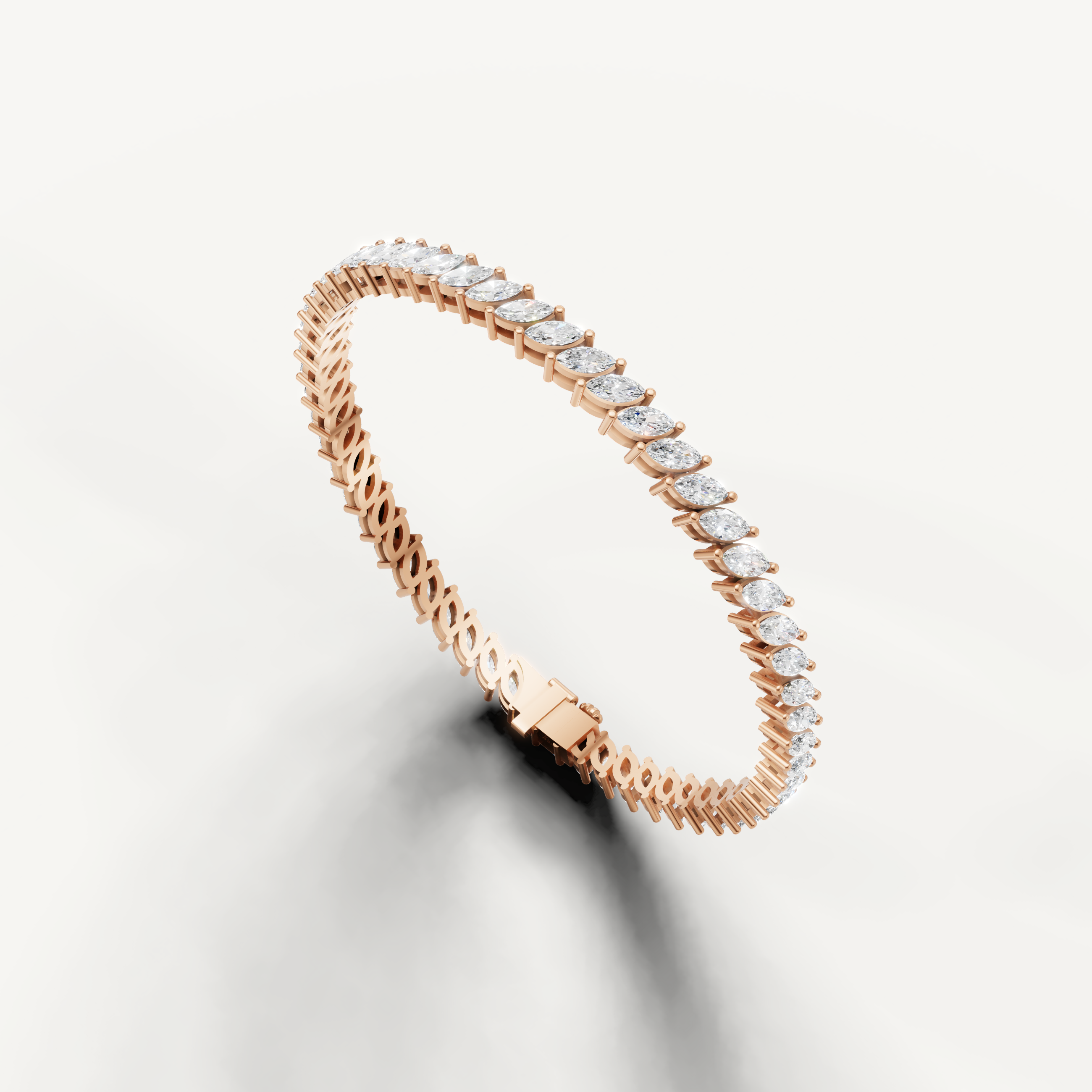 Luxury rose gold tennis bracelet with sparkling marquise diamonds