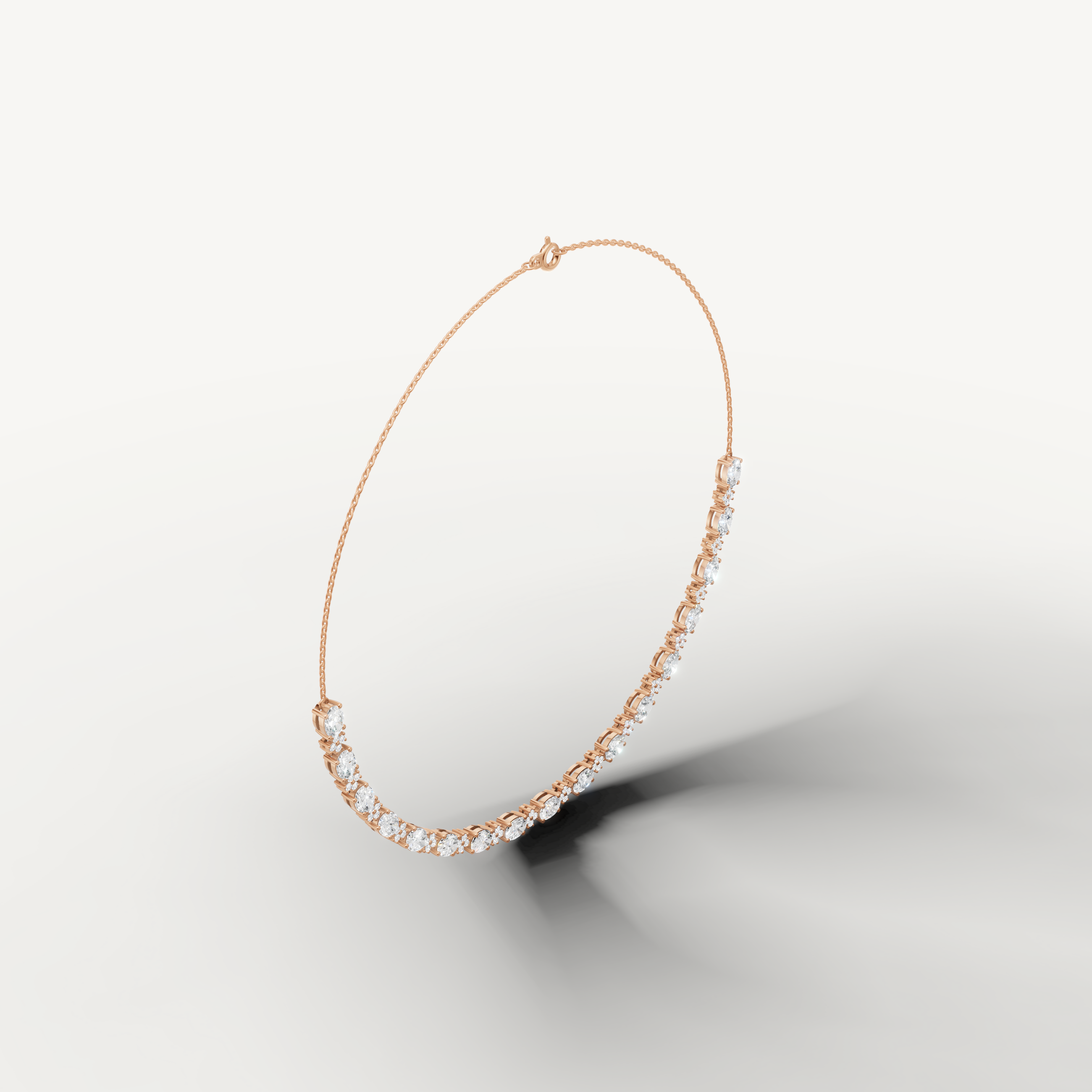 Modern Oval Lab Diamond Tennis Necklace in 14K Rose Gold