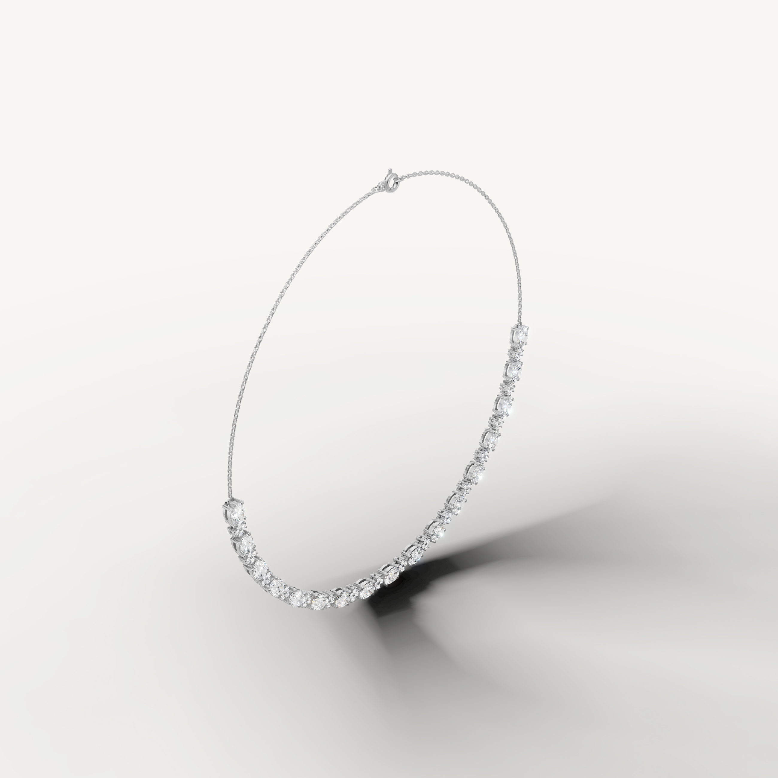 Modern Oval Lab Diamond Tennis Necklace in 14K White Gold