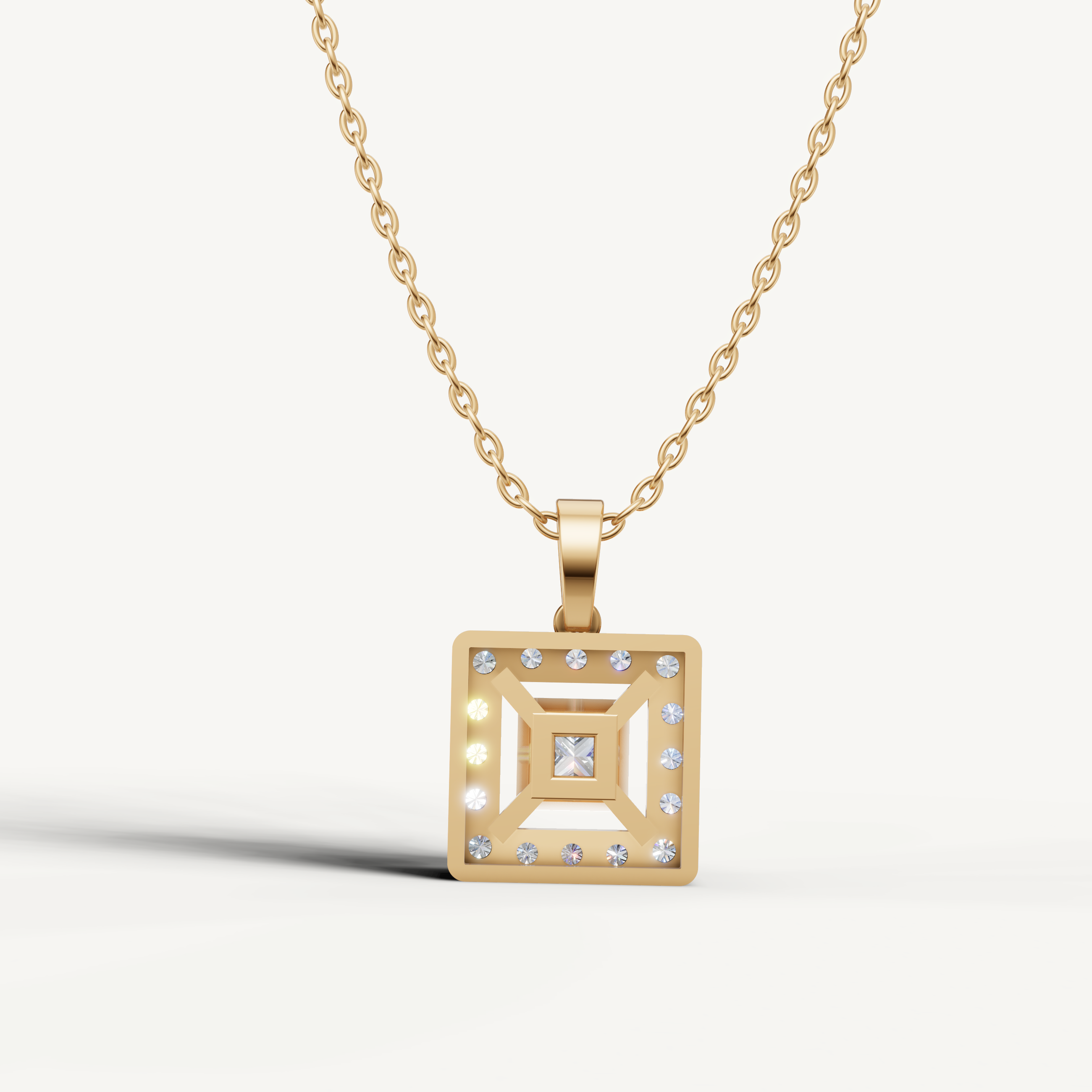 Square Halo Princess Lab Diamond Pendant in Yellow Gold