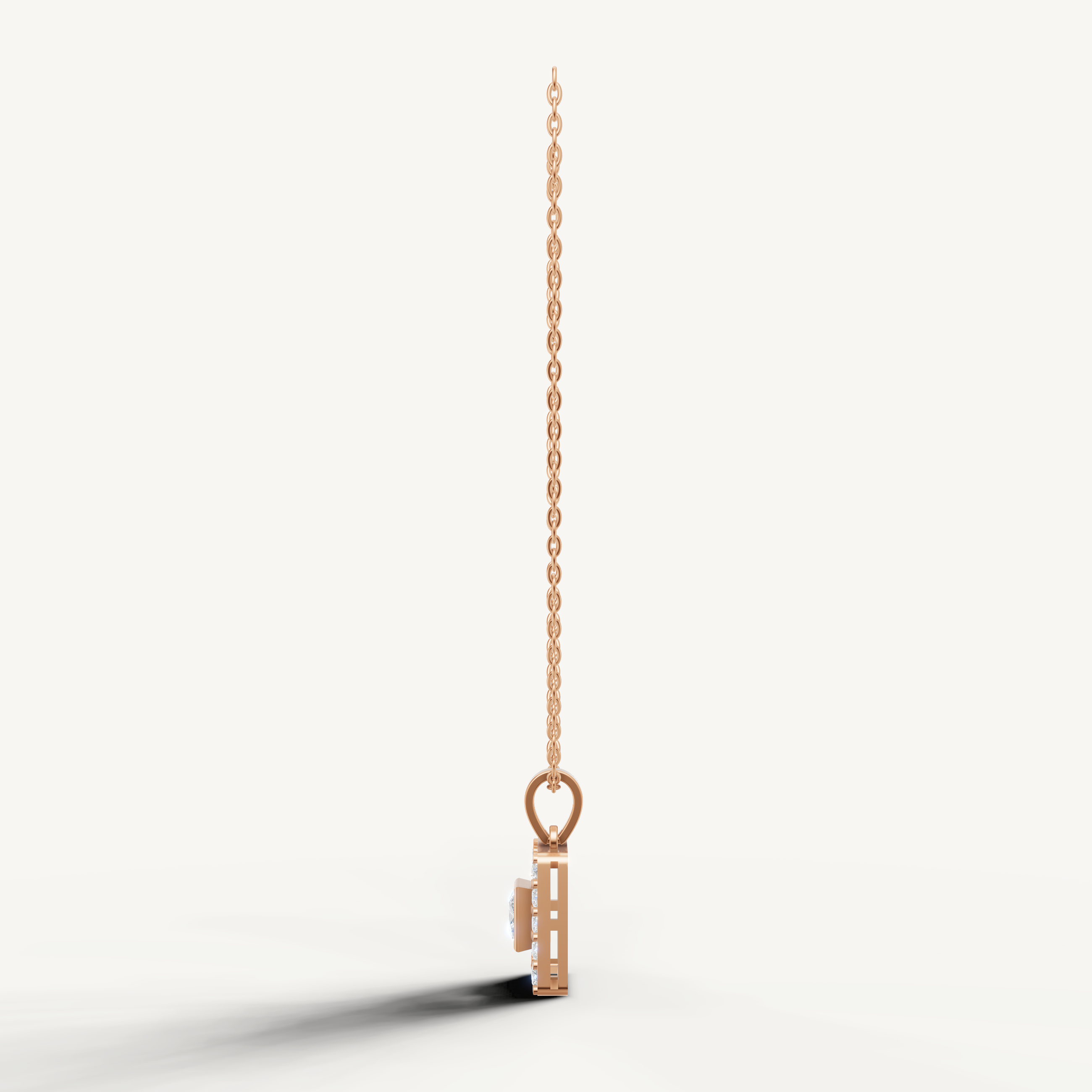 Elegant Princess Cut Lab Grown Diamond Pendant with Pavé Halo Rose Gold