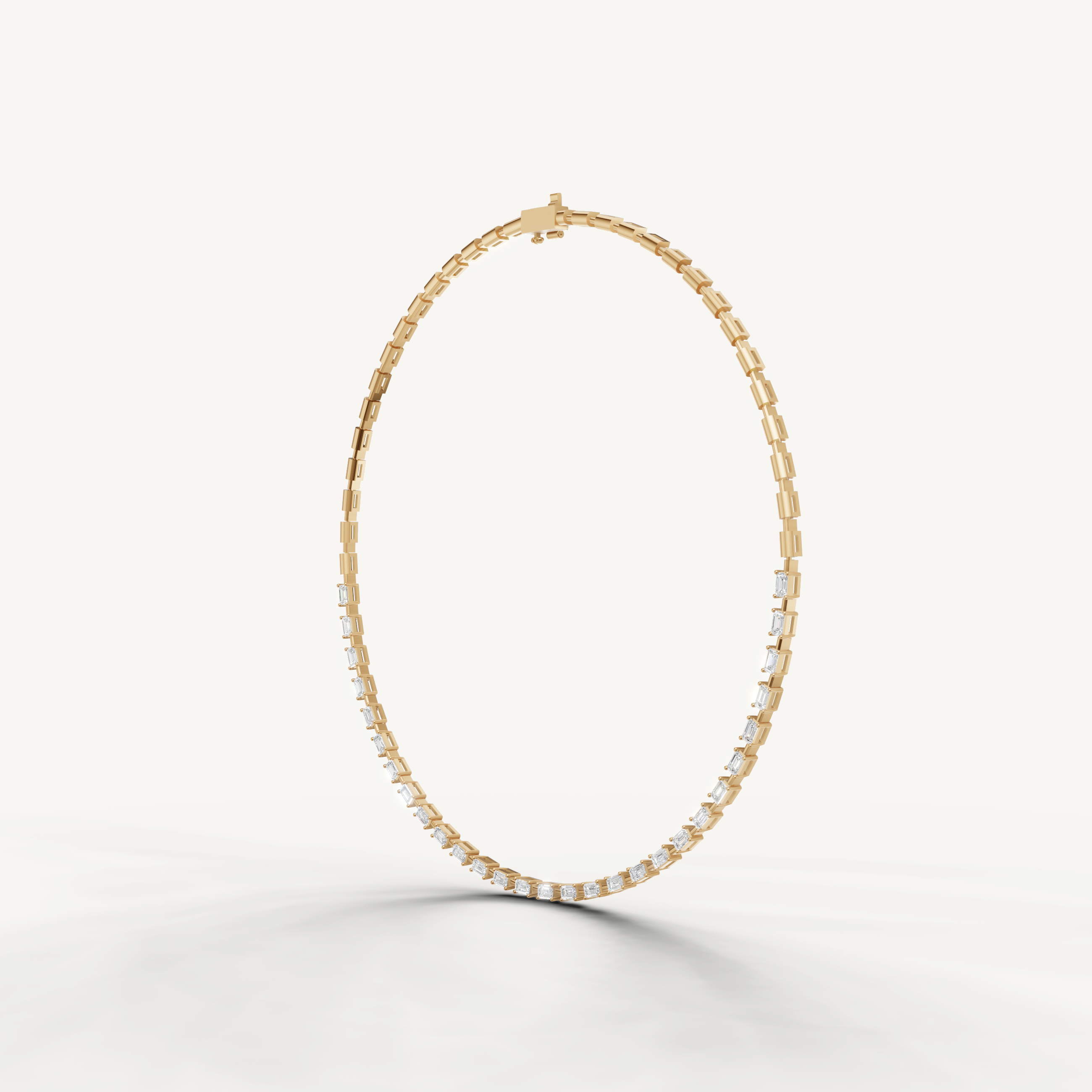 Modern Emerald Shape Lab Diamond Tennis Necklace in 14K Yellow Gold