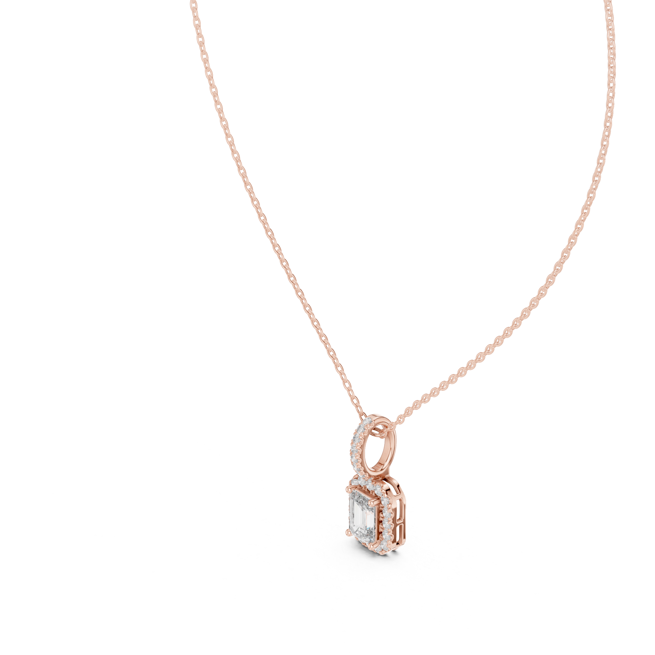 Emerald Cut Lab-Grown Diamond Halo Pendant in 14K Gold