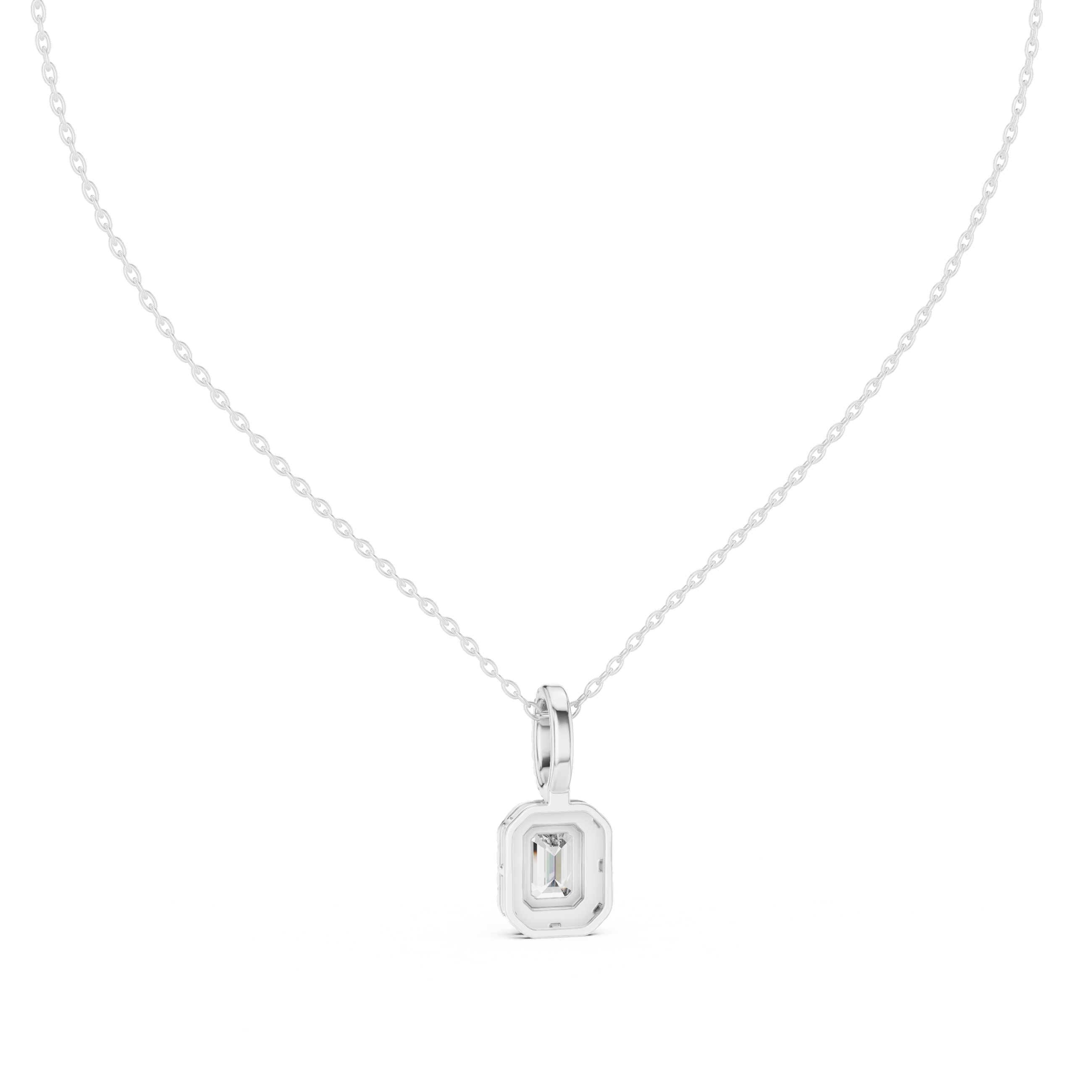 Emerald Cut Lab-Grown Diamond Halo Pendant in 14K Gold