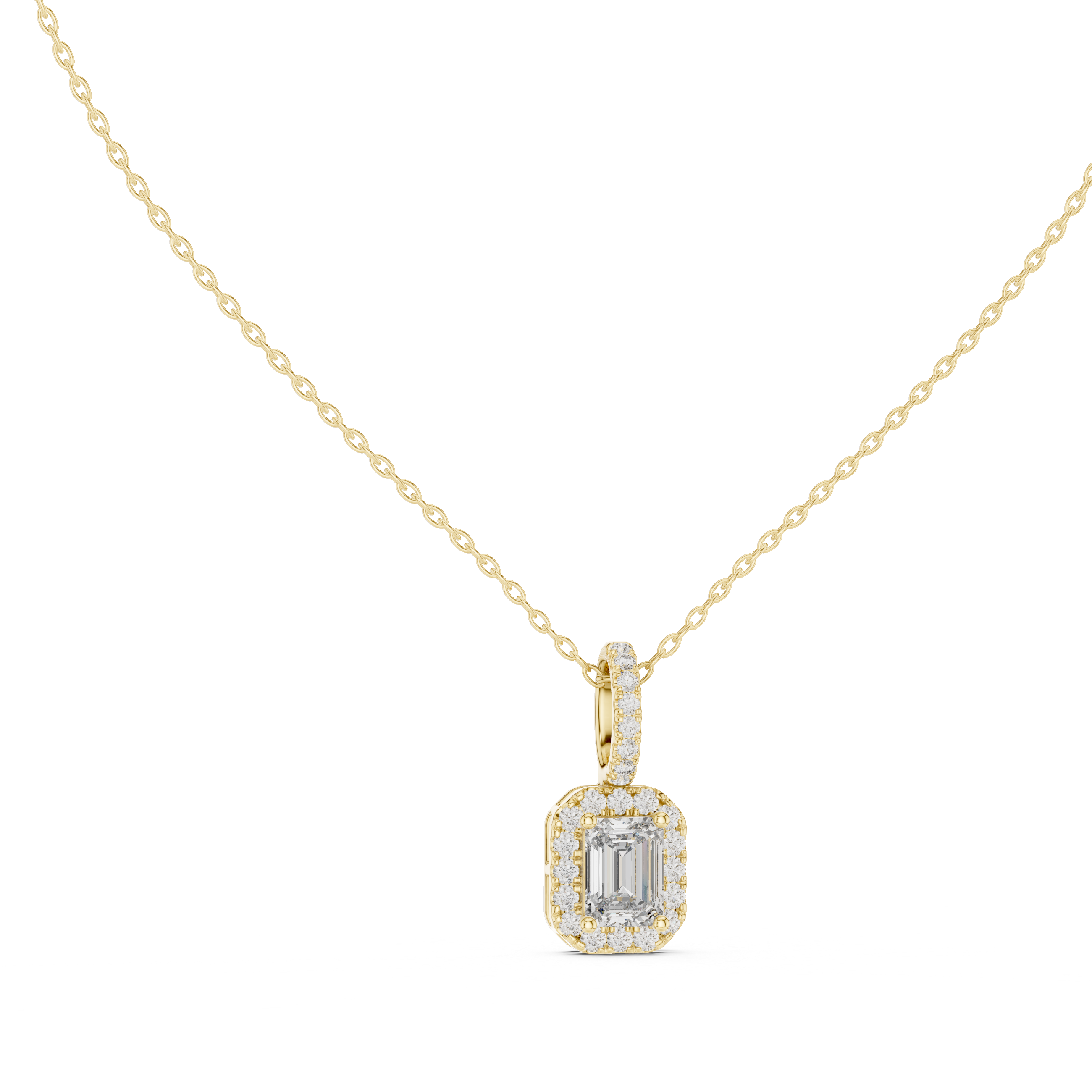 Emerald Cut Lab-Grown Diamond Halo Pendant in 14K Gold