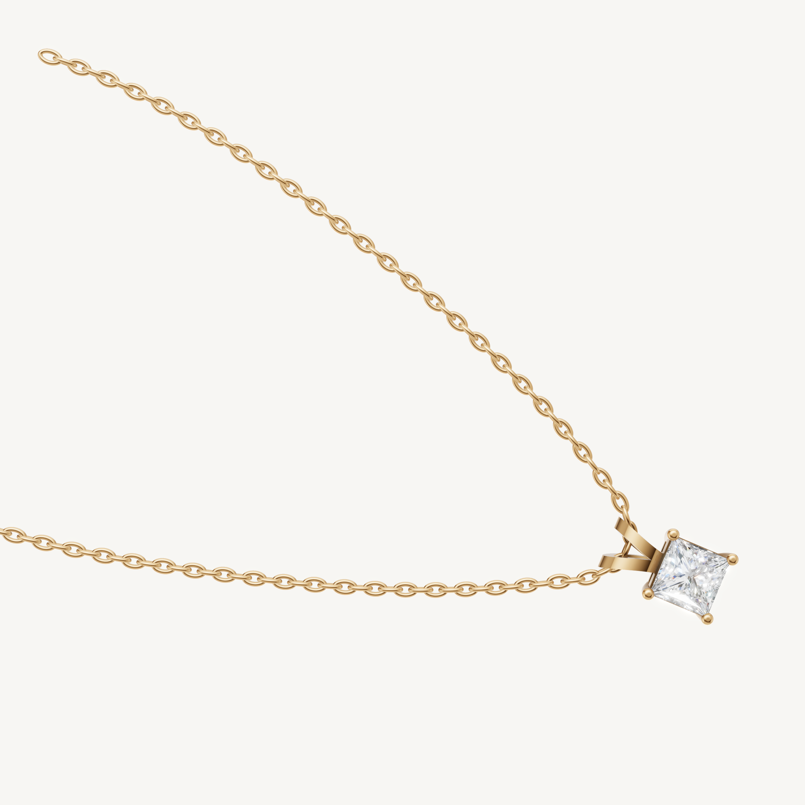Elegant Princess Cut Lab Diamond Pendant Necklace in 14K Yellow Gold