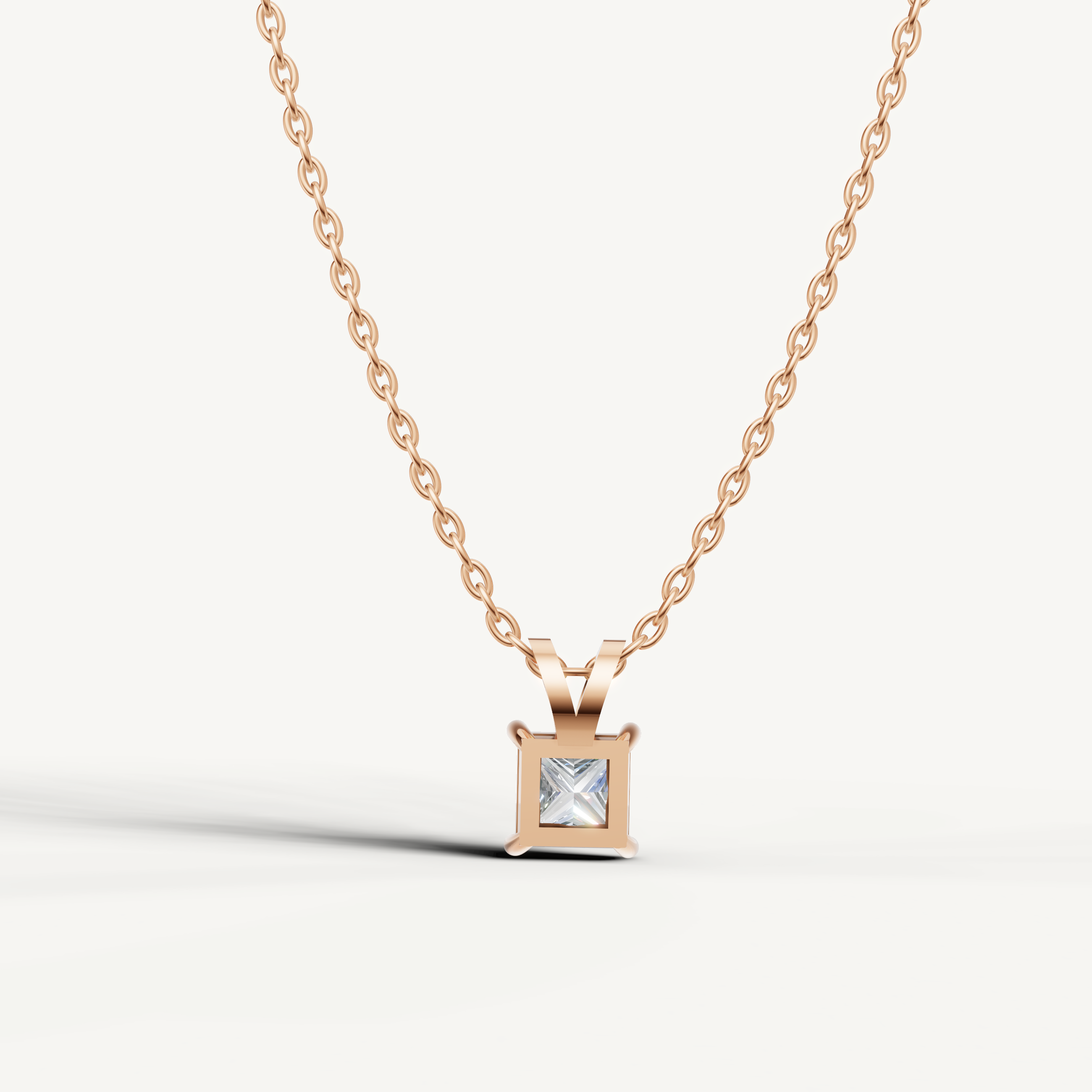 Minimalist Princess Cut Lab Diamond Solitaire Pendant in Rose Gold