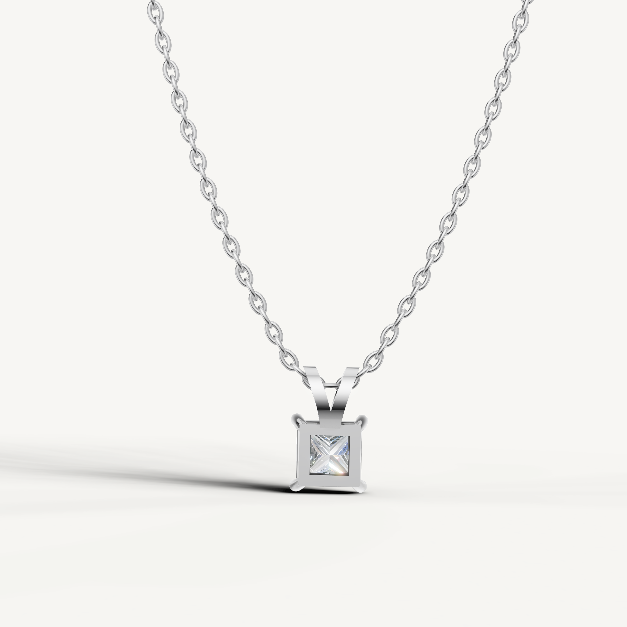 Minimalist Princess Cut Lab Diamond Solitaire Pendant in White Gold