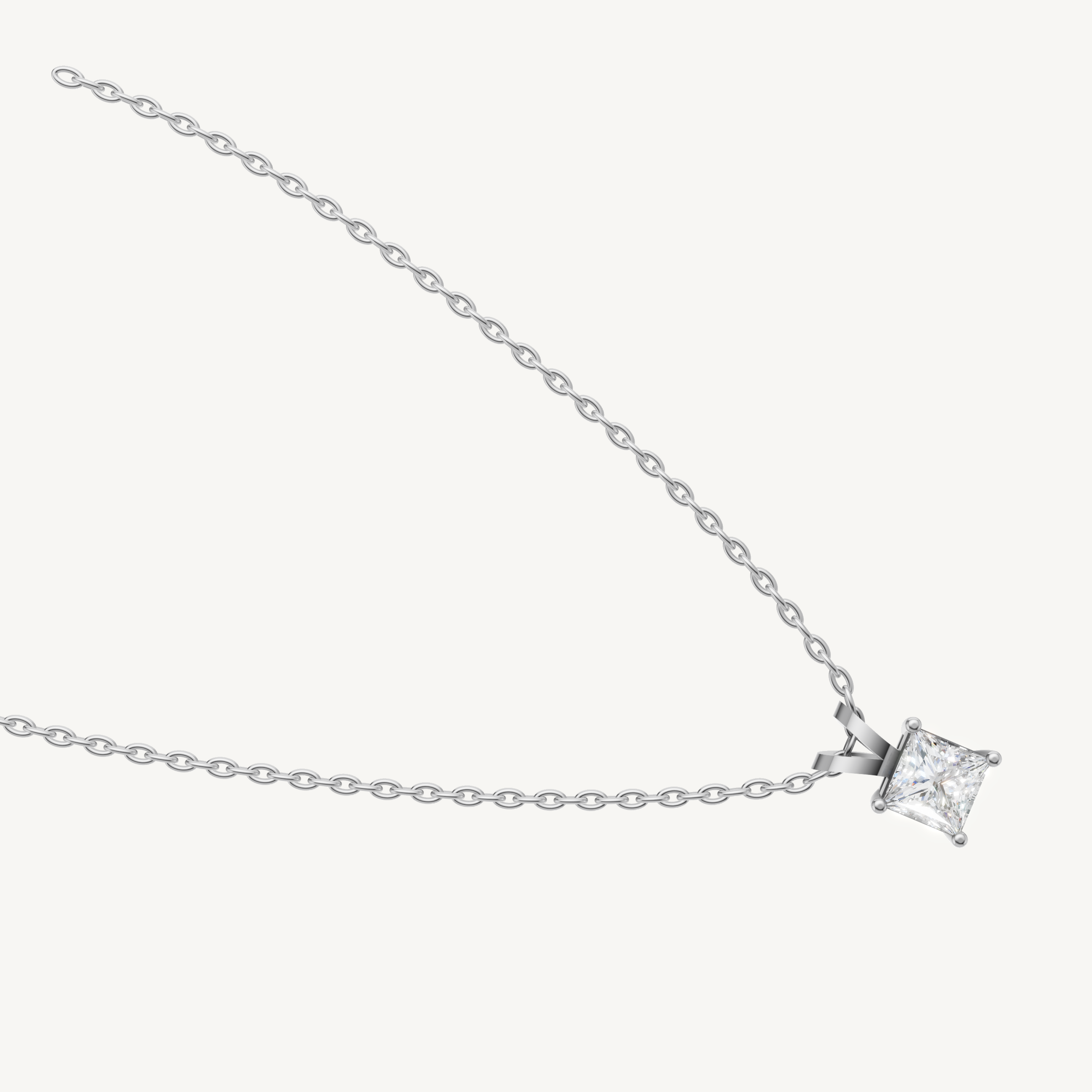 Elegant Princess Cut Lab Diamond Pendant Necklace in 14K White Gold