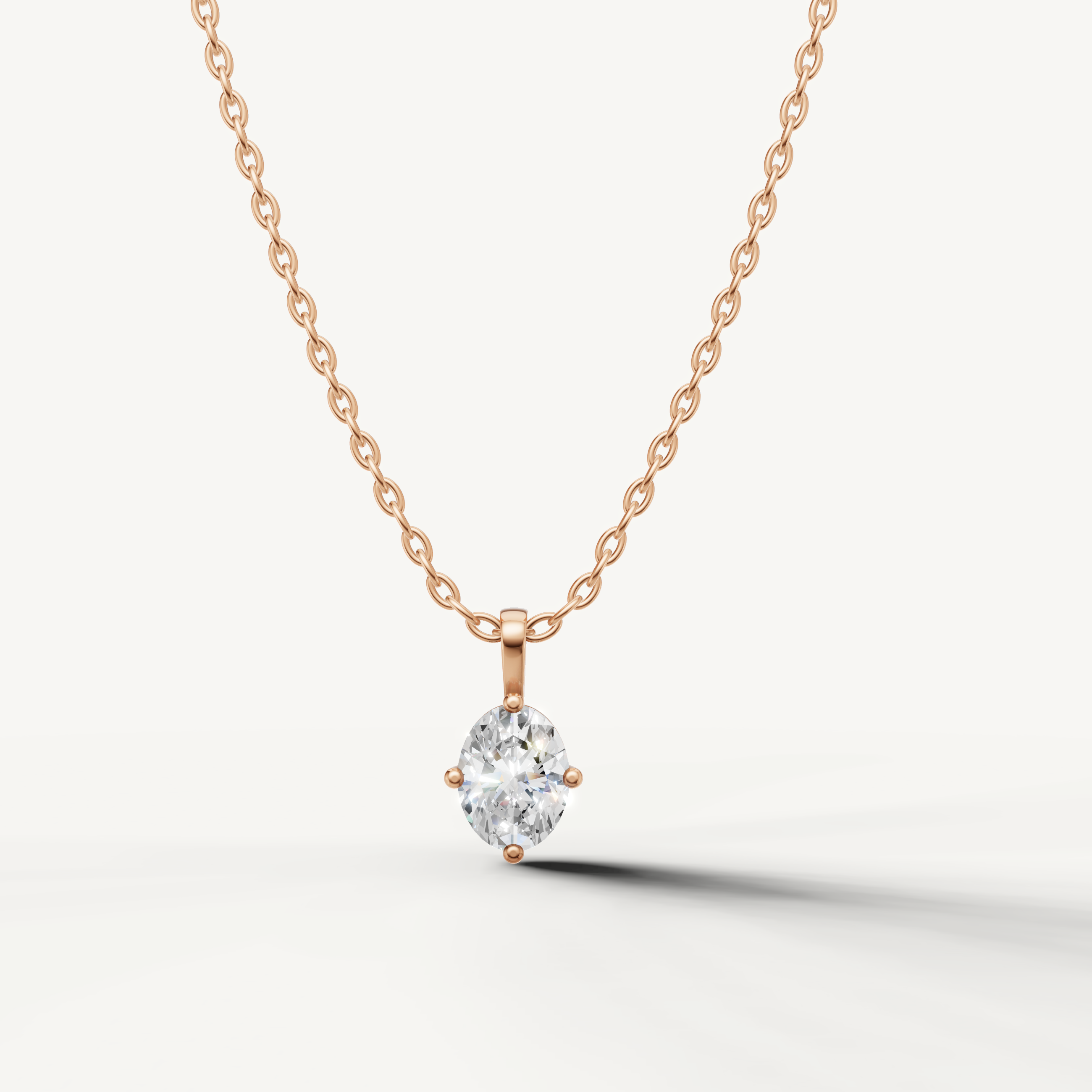 Oval Lab Grown Diamond Solitaire Pendant Necklace in 14K Rose Gold by Raul Diamonds