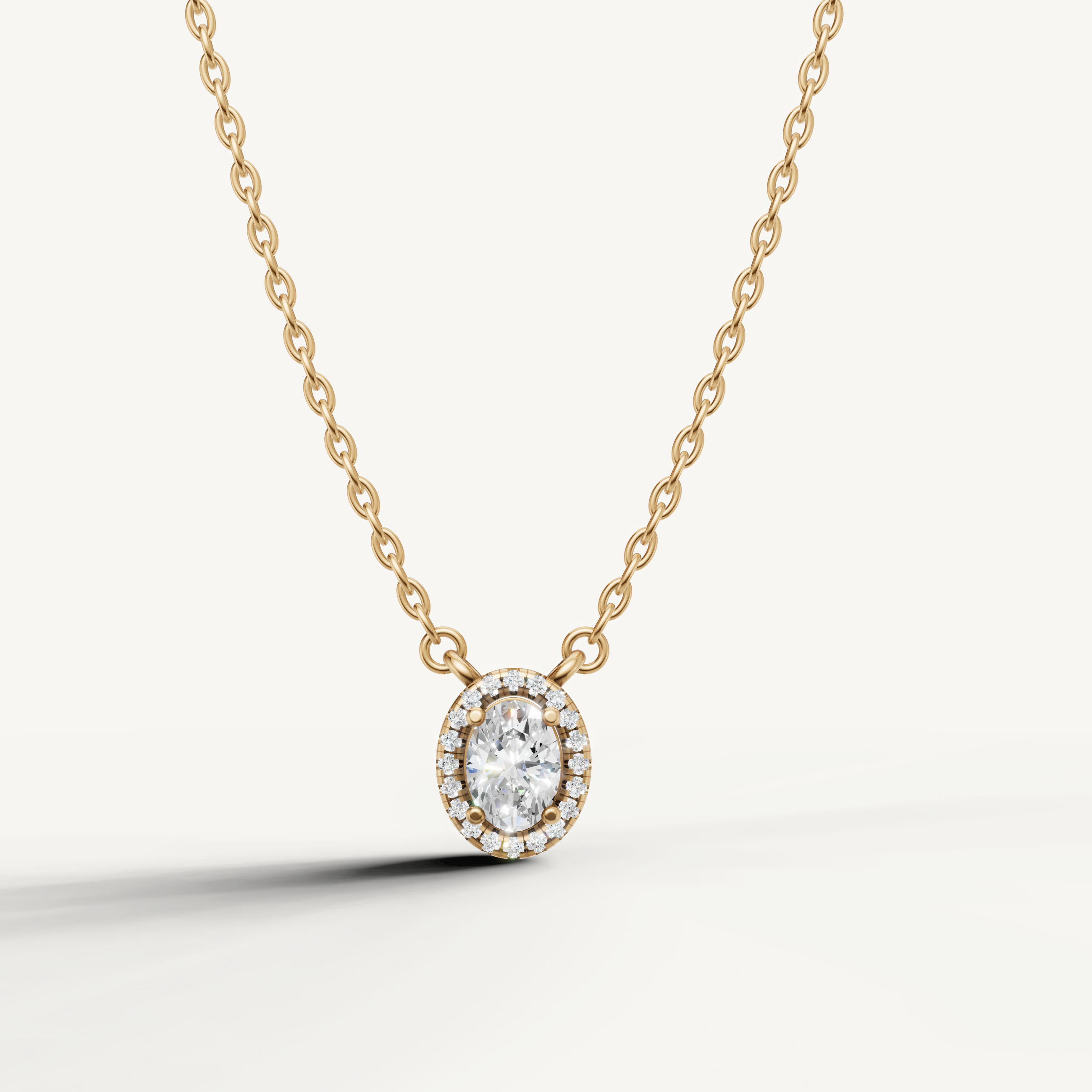 Oval Lab Grown Diamond Halo Pendant Necklace in 14K Yellow Gold by Raul Diamonds