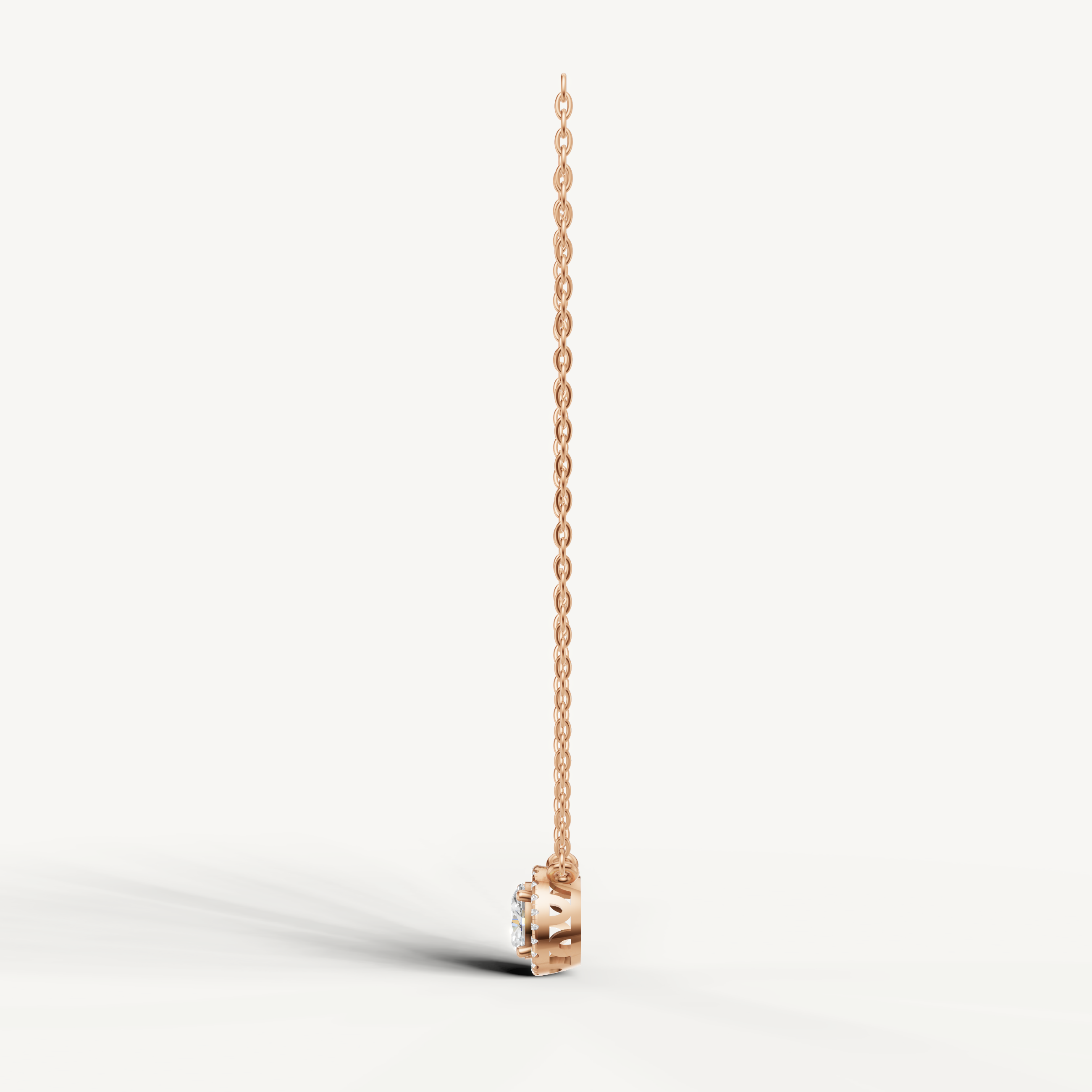 Oval Shape Lab Grown Diamond Necklace with Pavé Halo Rose Gold