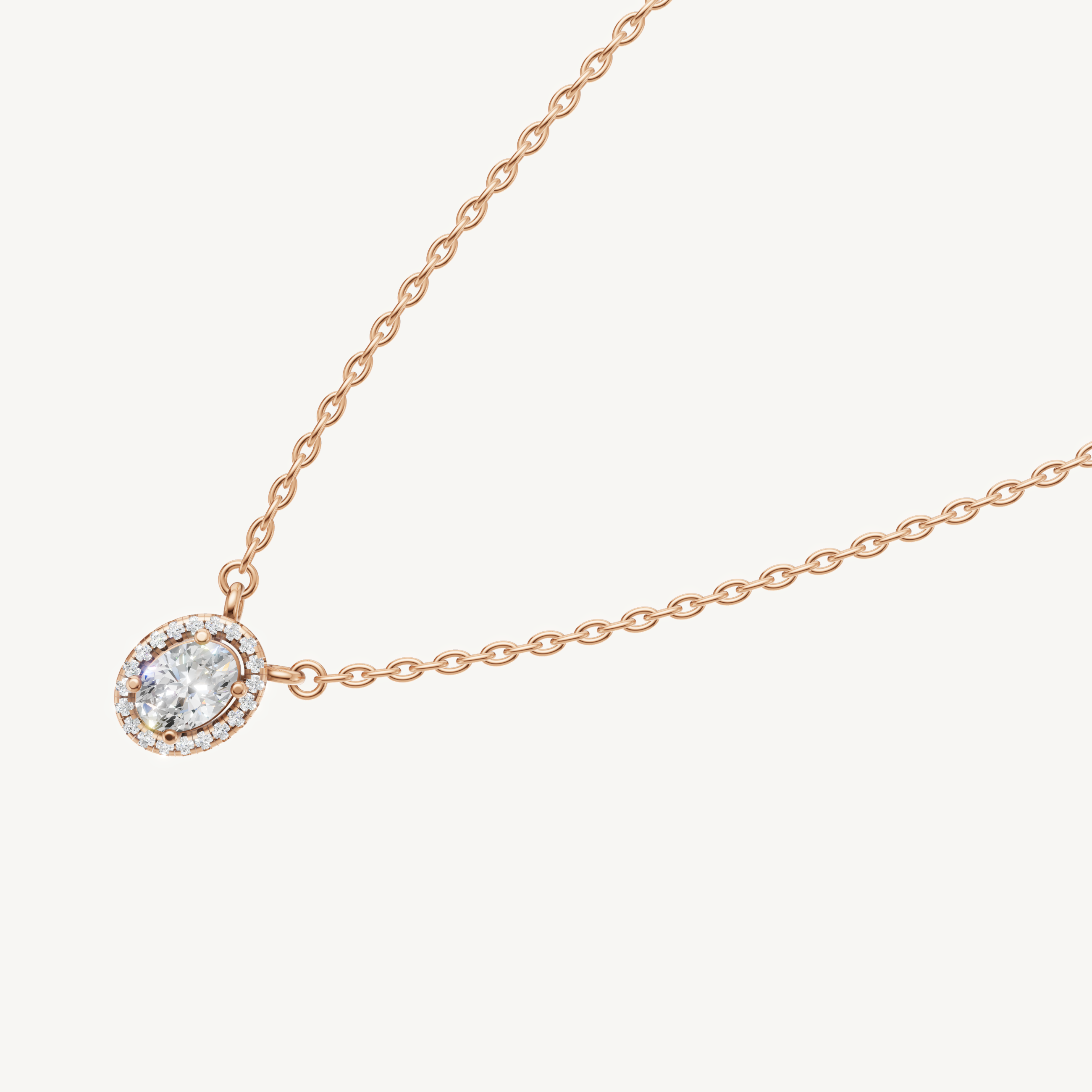 Luxury Oval Lab Diamond Halo Pendant Necklace in 14K Rose Gold
