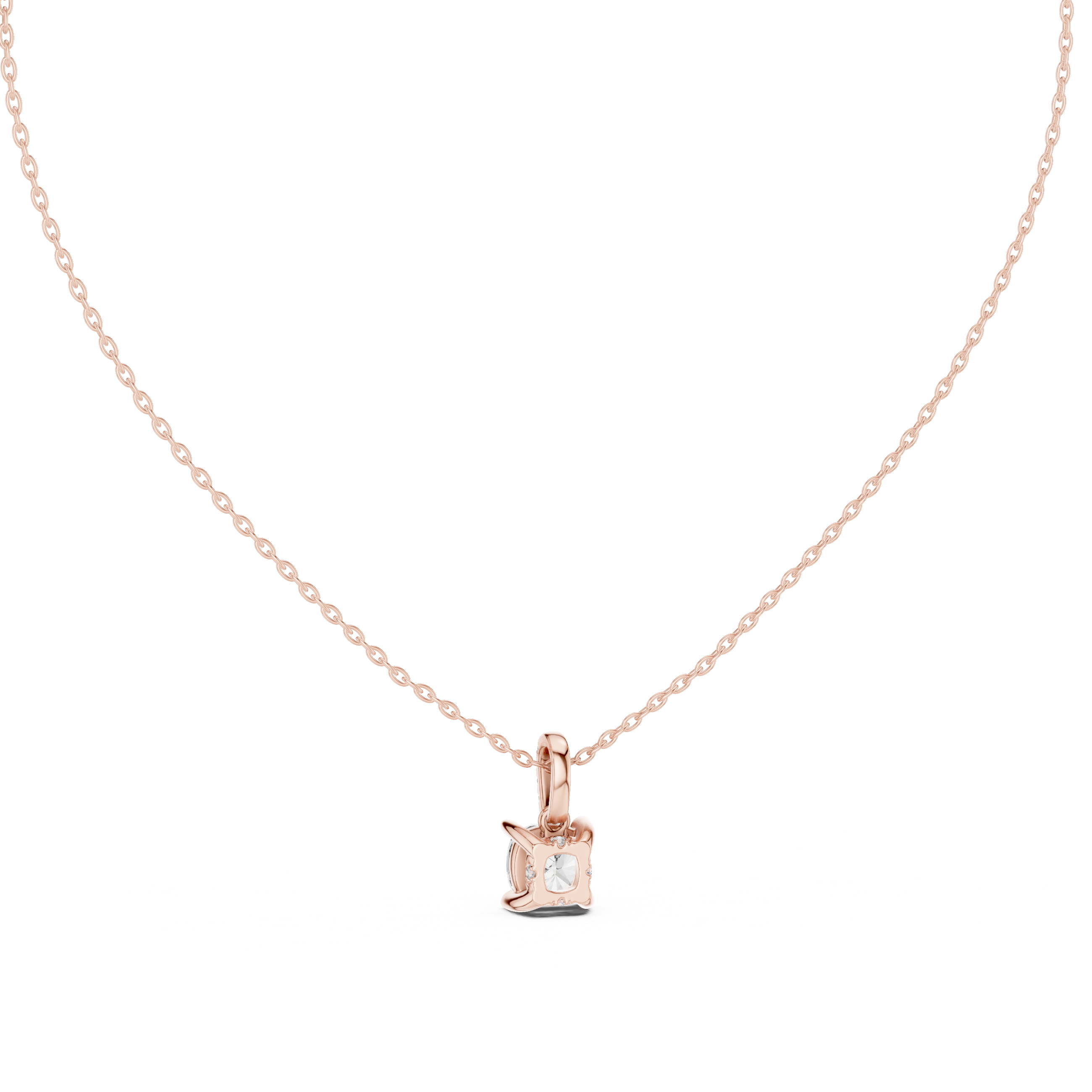 Cushion Cut Lab Grown Diamond Solitaire Pendant with Diamond Accented Bail