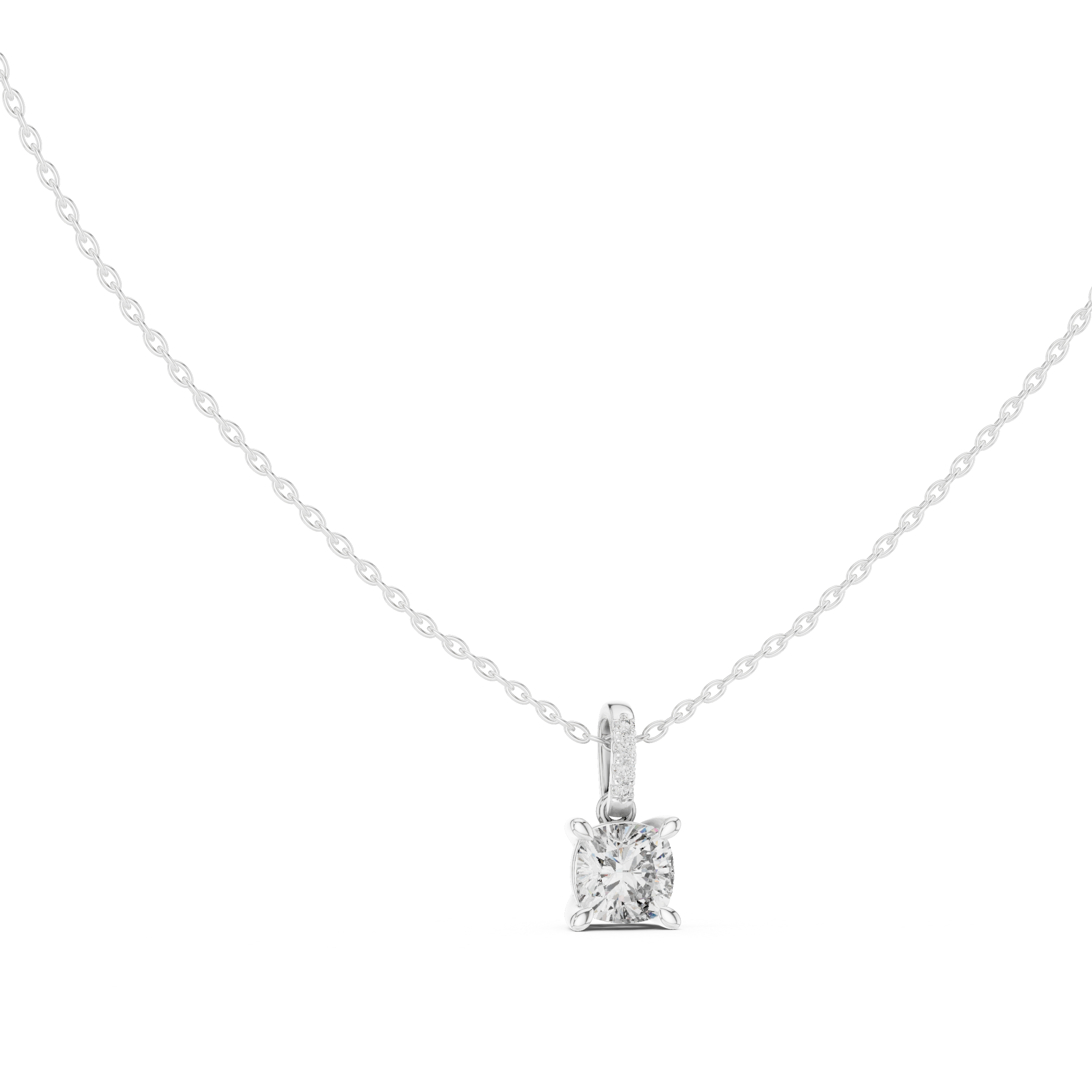 Cushion Cut Lab Grown Diamond Solitaire Pendant with Diamond Accented Bail