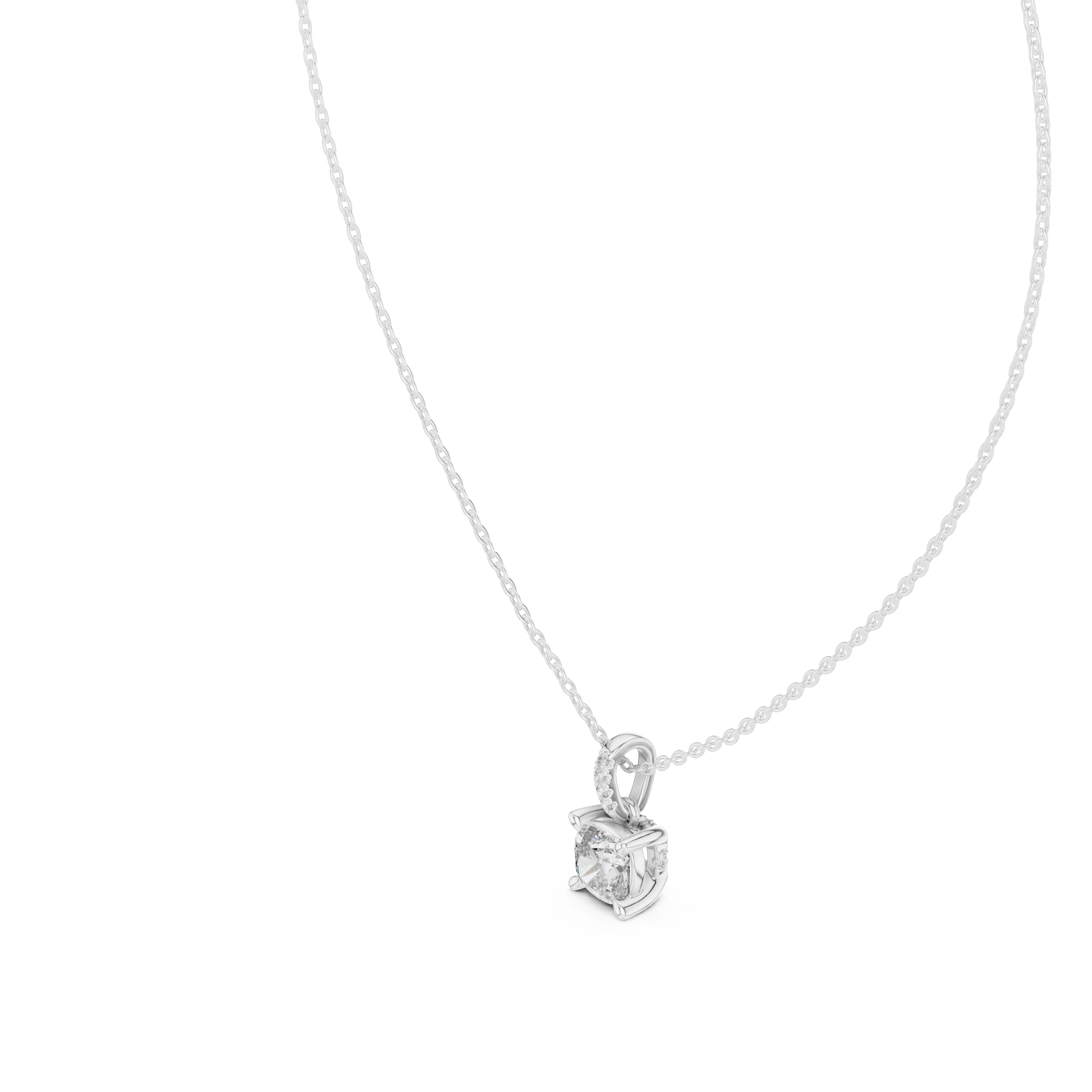 Cushion Cut Lab Grown Diamond Solitaire Pendant with Diamond Accented Bail