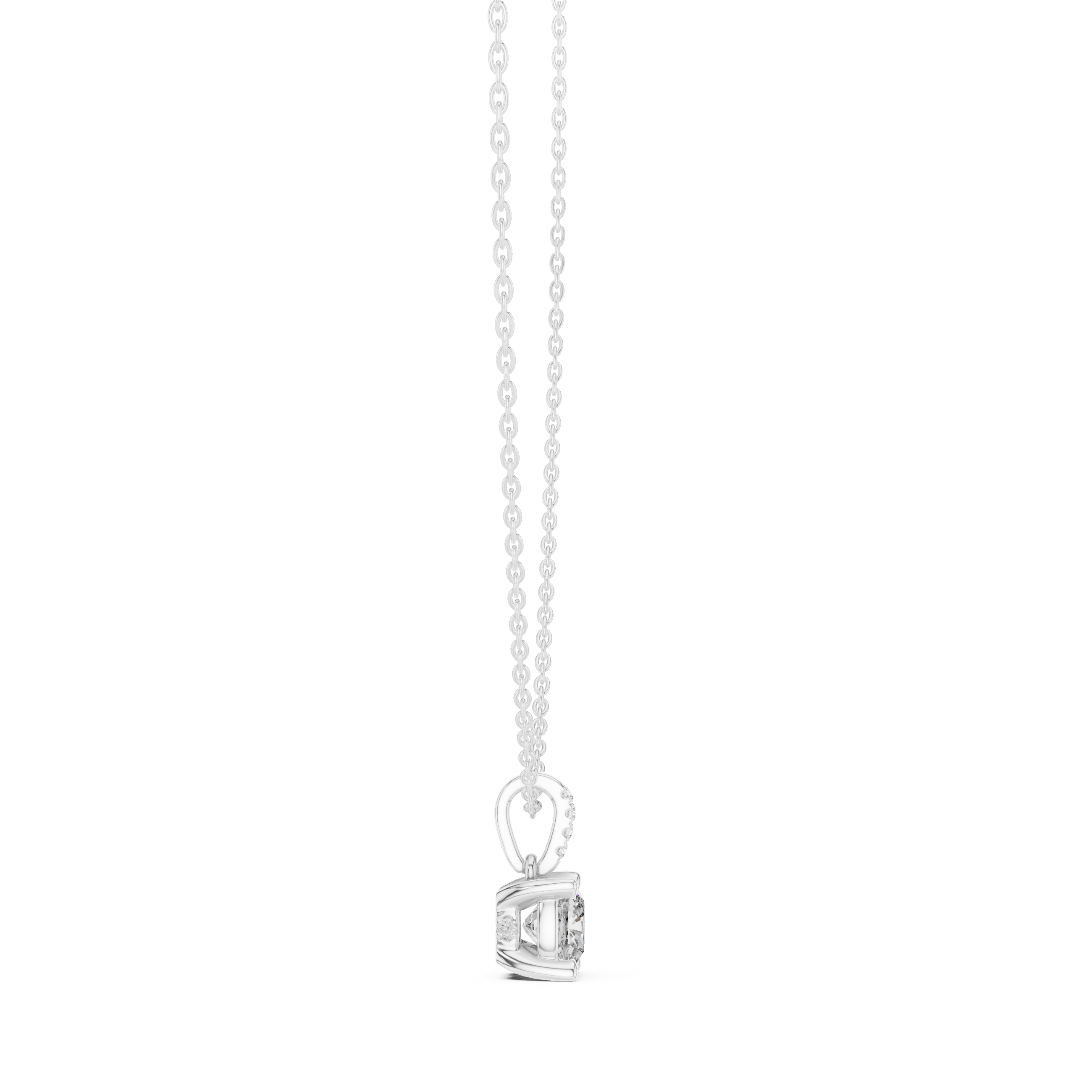 Cushion Cut Lab Grown Diamond Solitaire Pendant with Diamond Accented Bail