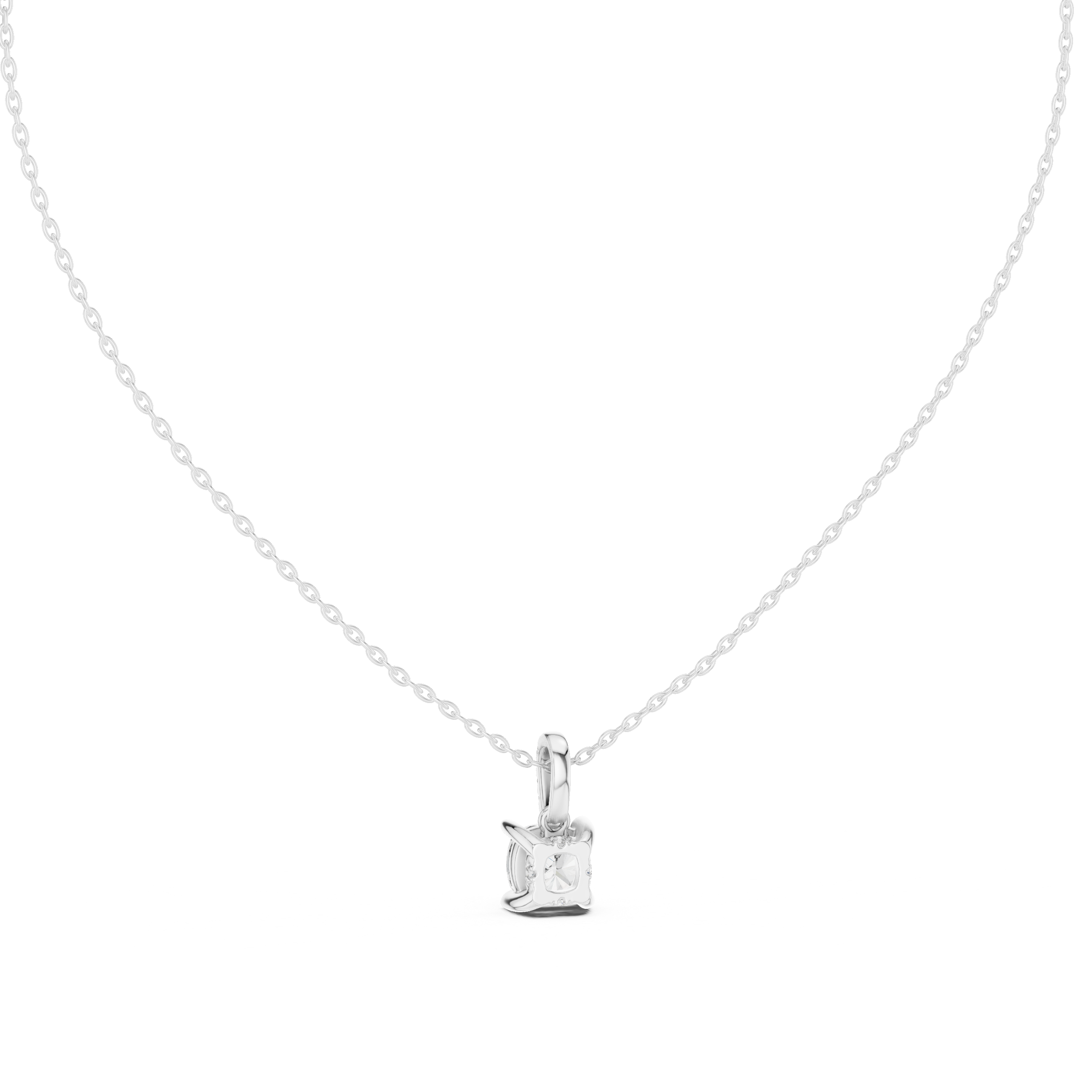 Cushion Cut Lab Grown Diamond Solitaire Pendant with Diamond Accented Bail