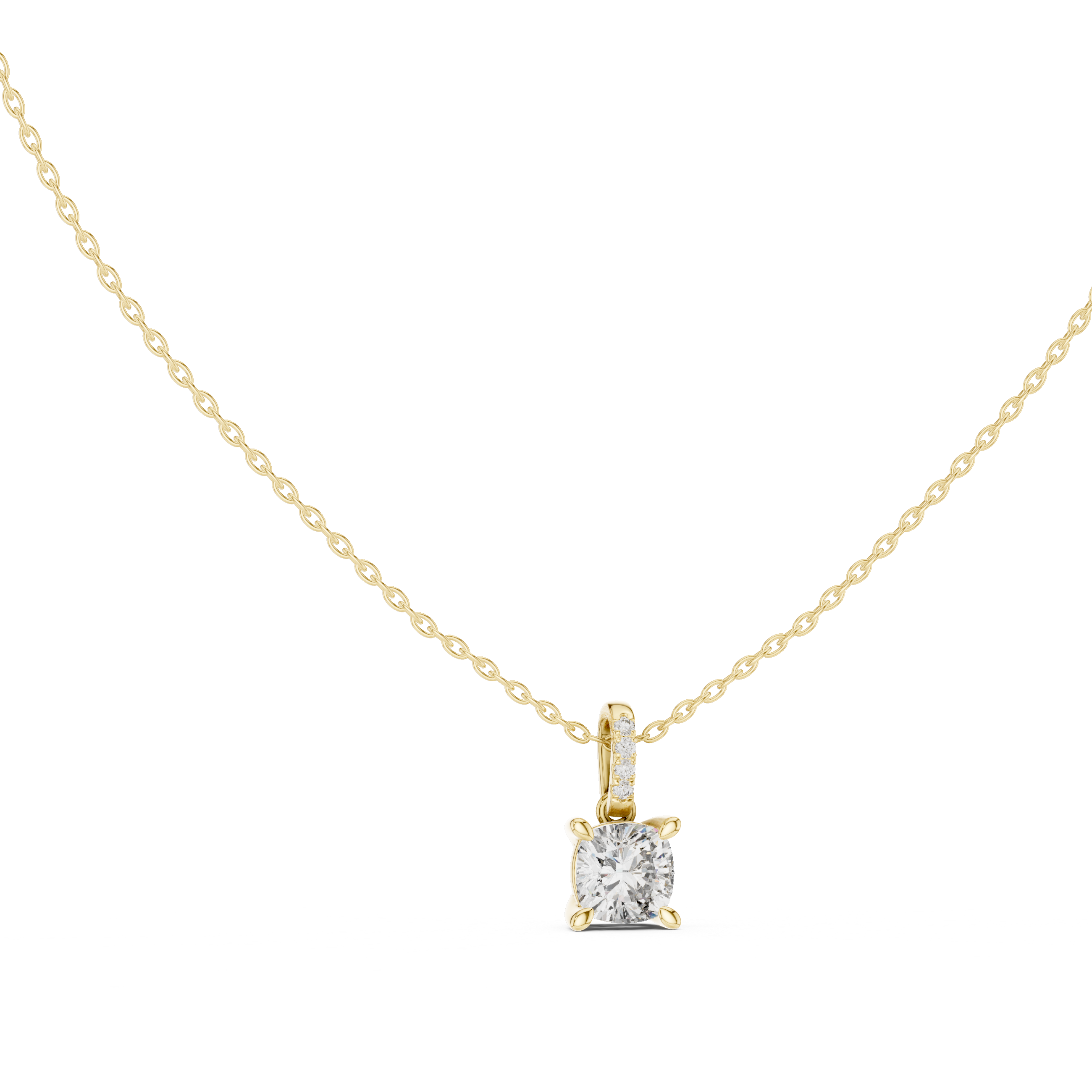 Cushion Cut Lab Grown Diamond Solitaire Pendant with Diamond Accented Bail