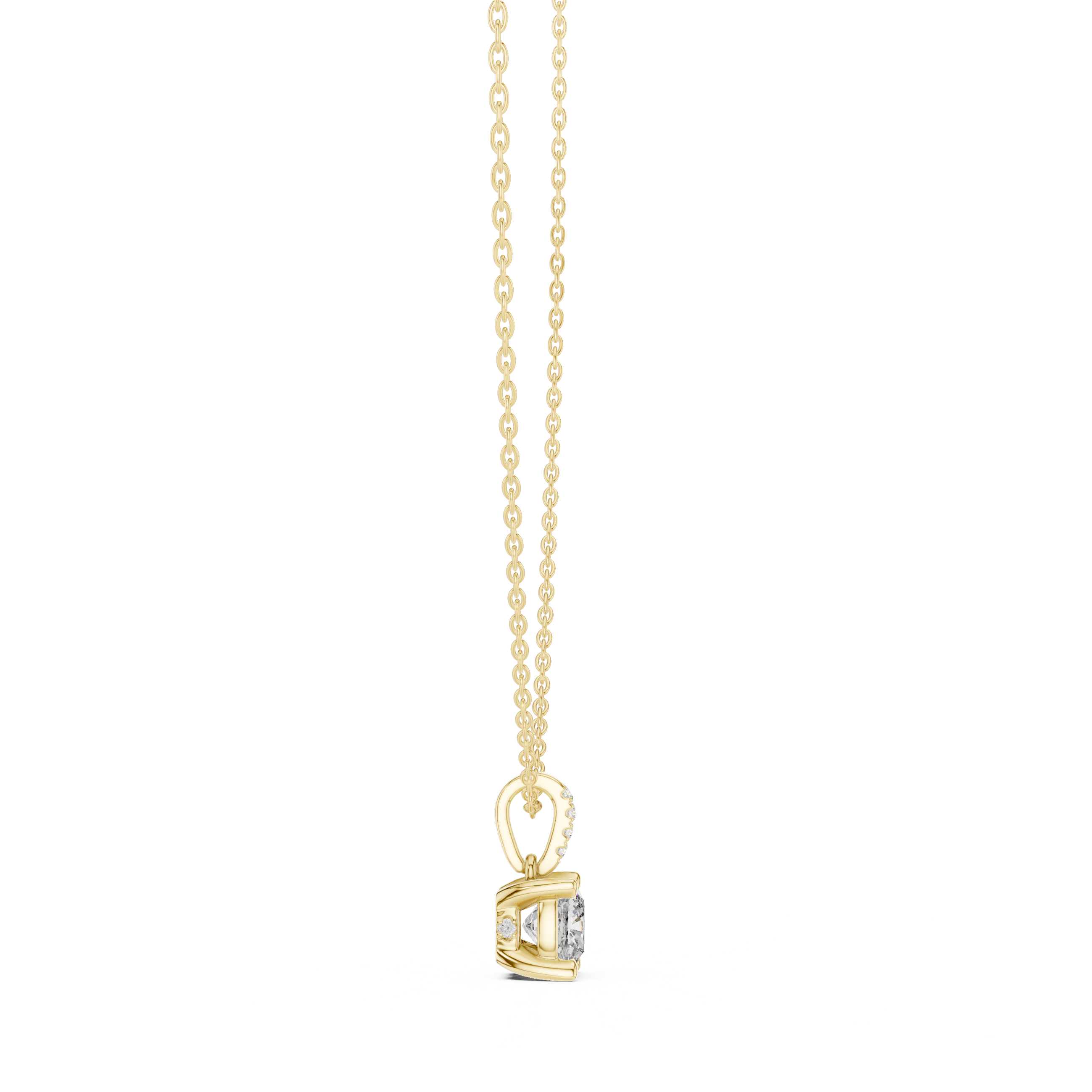 Cushion Cut Lab Grown Diamond Solitaire Pendant with Diamond Accented Bail