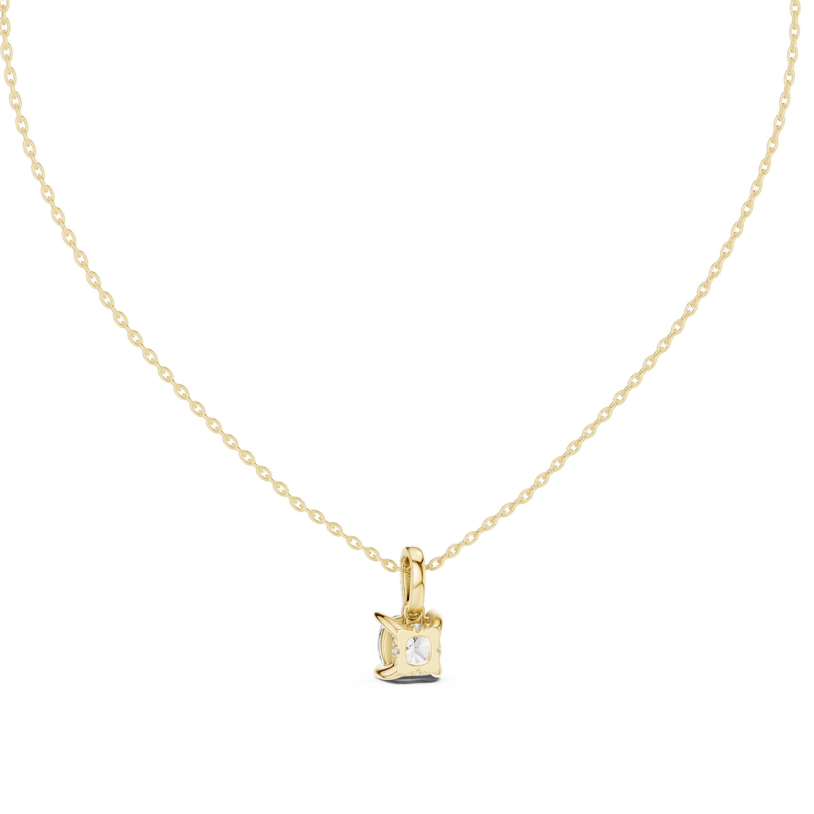 Cushion Cut Lab Grown Diamond Solitaire Pendant with Diamond Accented Bail