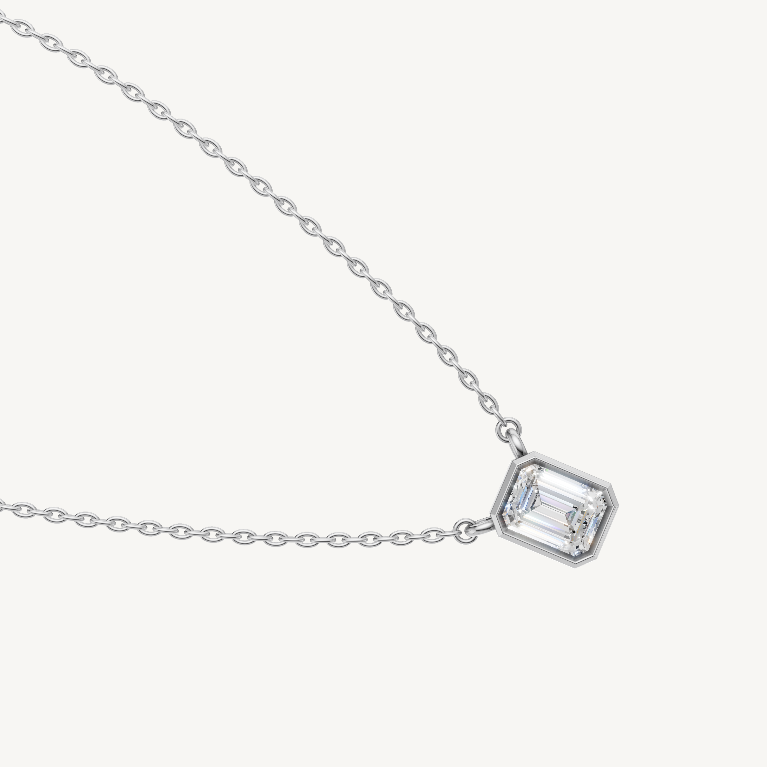 Elegant Emerald Shape Lab Diamond Pendant Necklace in 14K White Gold