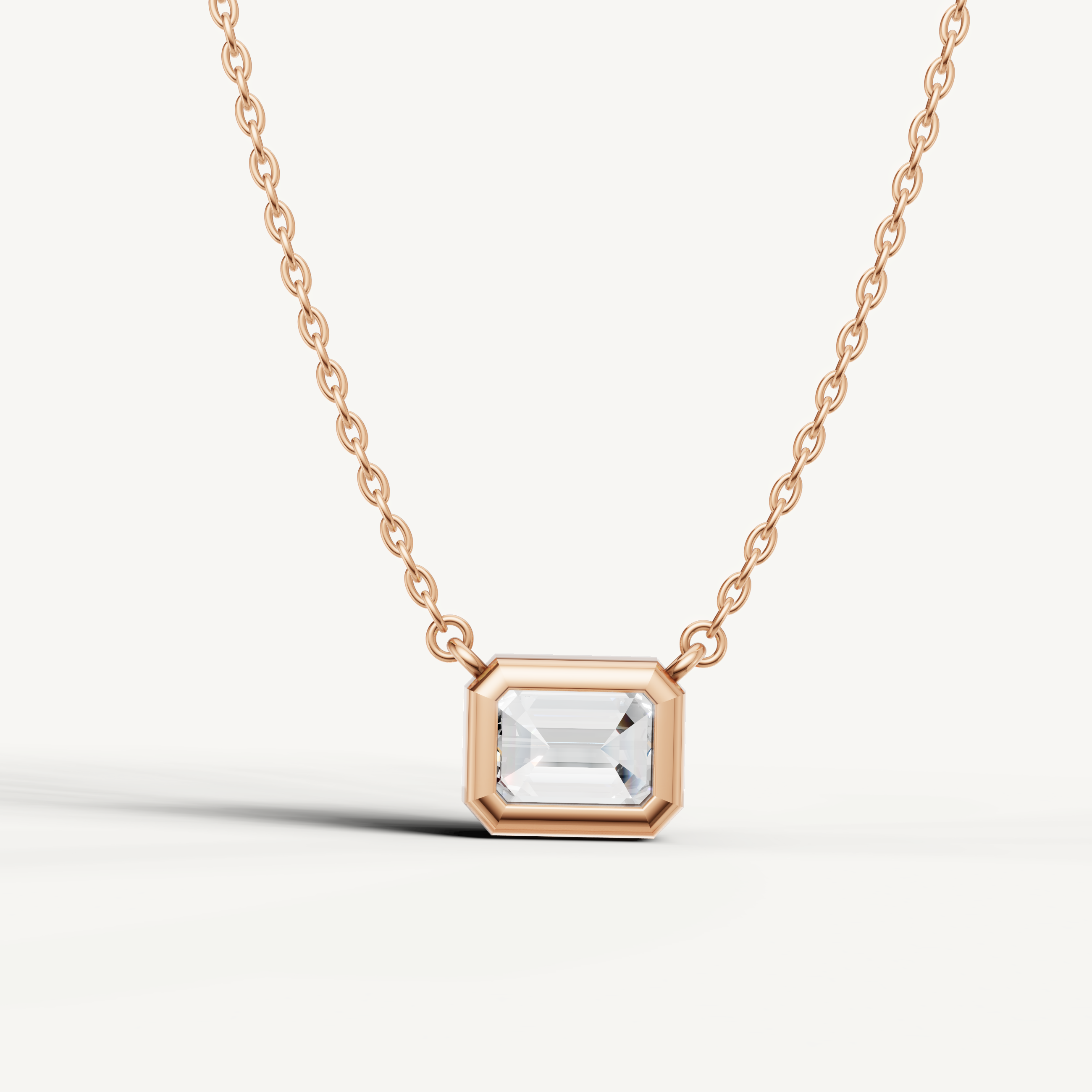 Horizontal Emerald Lab Diamond Solitaire Pendant in Rose Gold