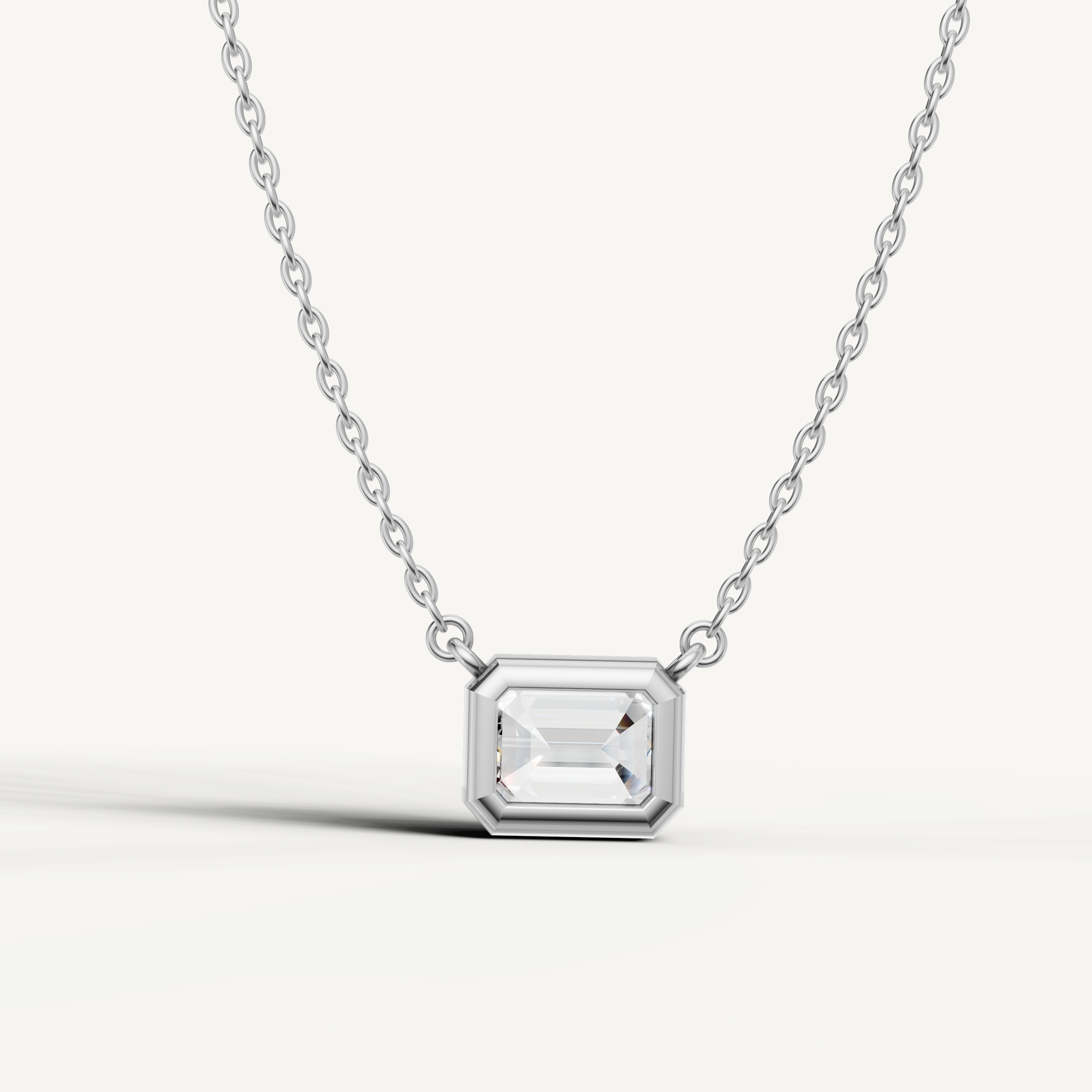 Horizontal Emerald Lab Diamond Solitaire Pendant in White Gold