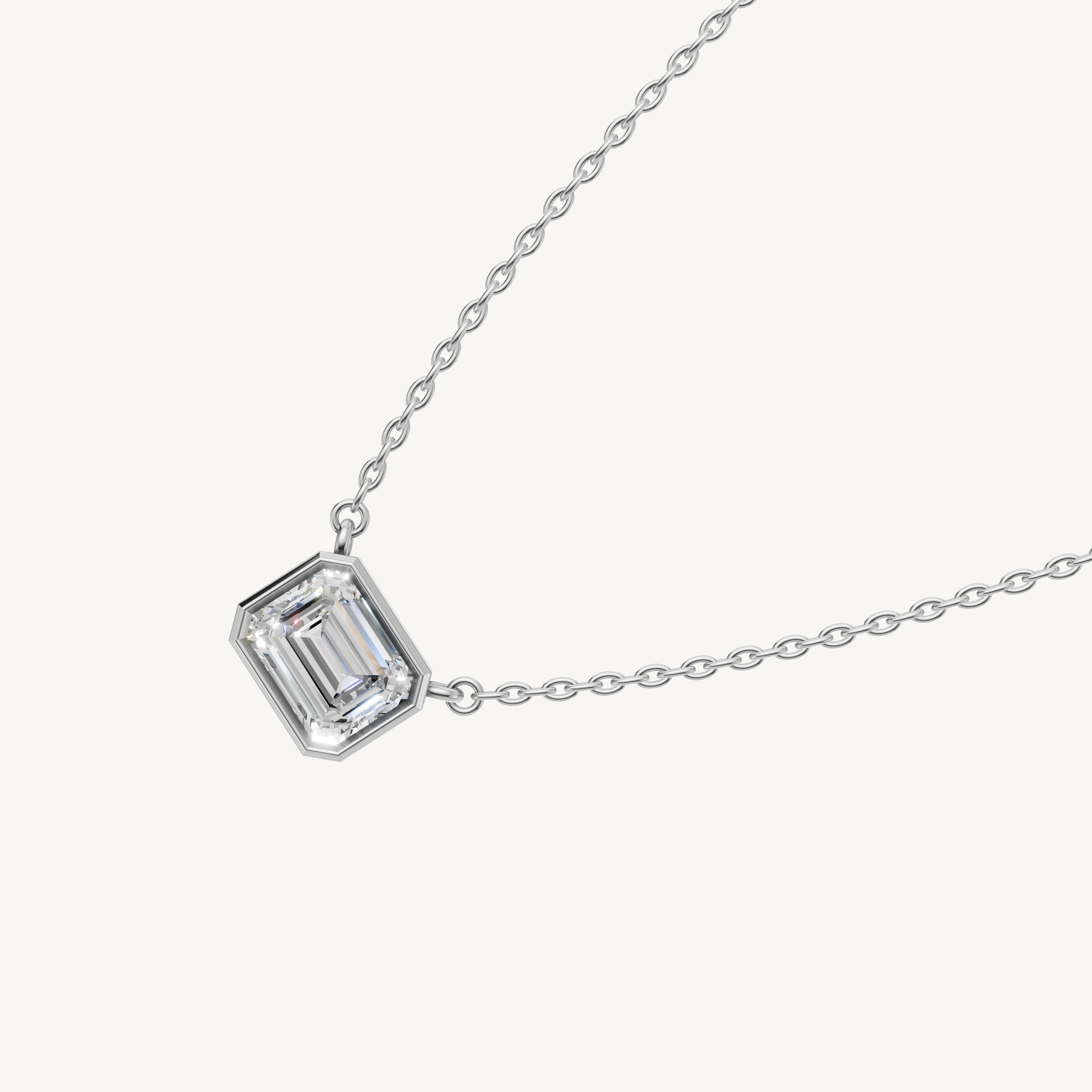 Elegant East West Emerald Lab Diamond Pendant Necklace in 14K White Gold