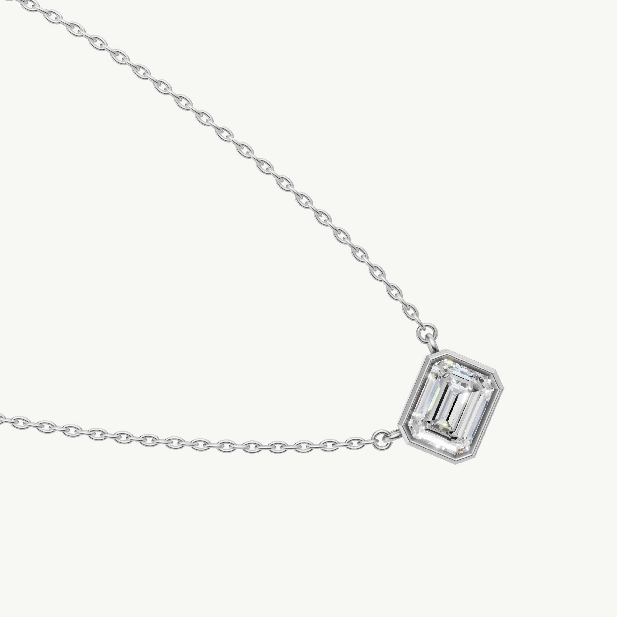 Elegant East West Emerald Lab Diamond Pendant Necklace in 14K White Gold