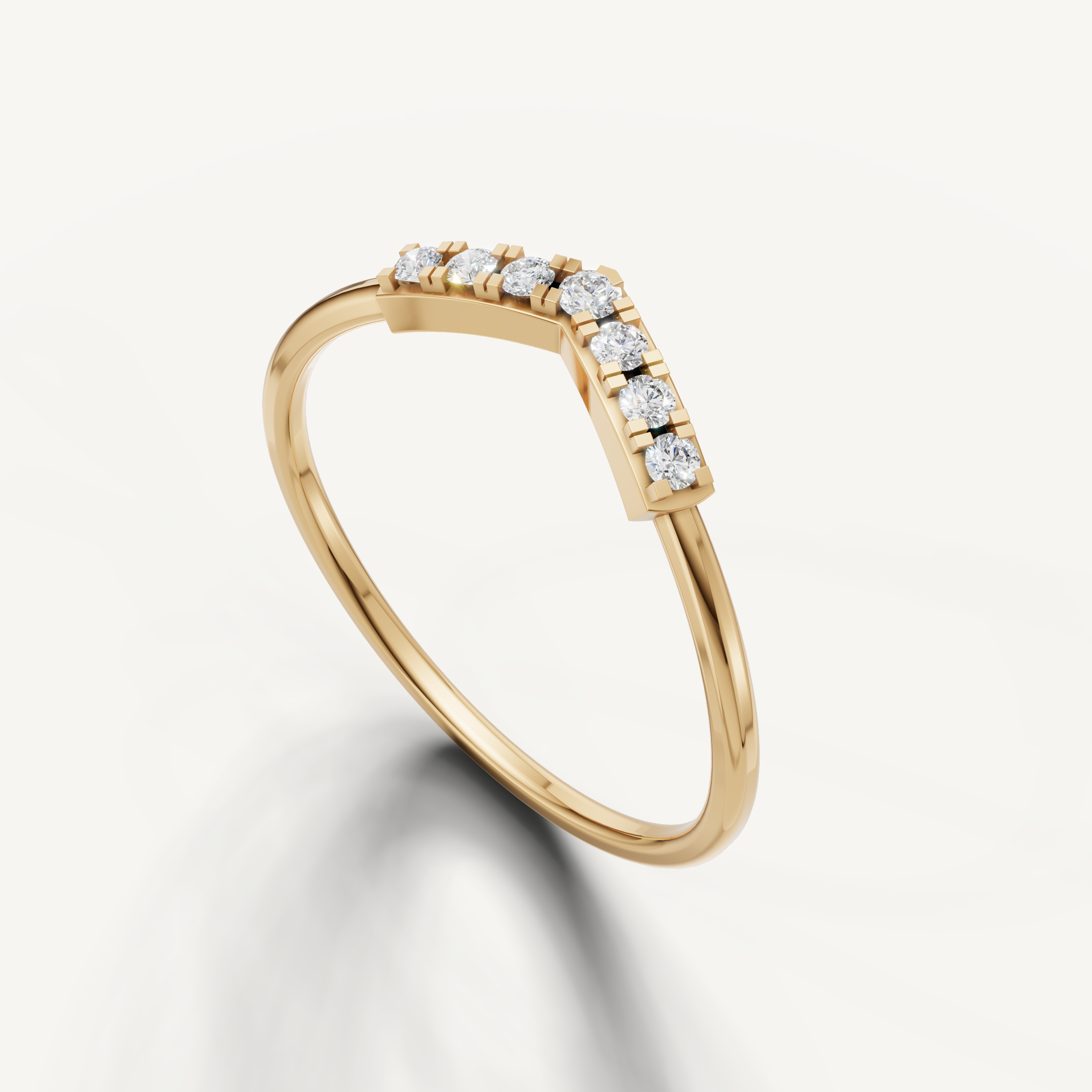 Yellow gold curved diamond wedding band for women by Raul Diamonds fine jewelry
