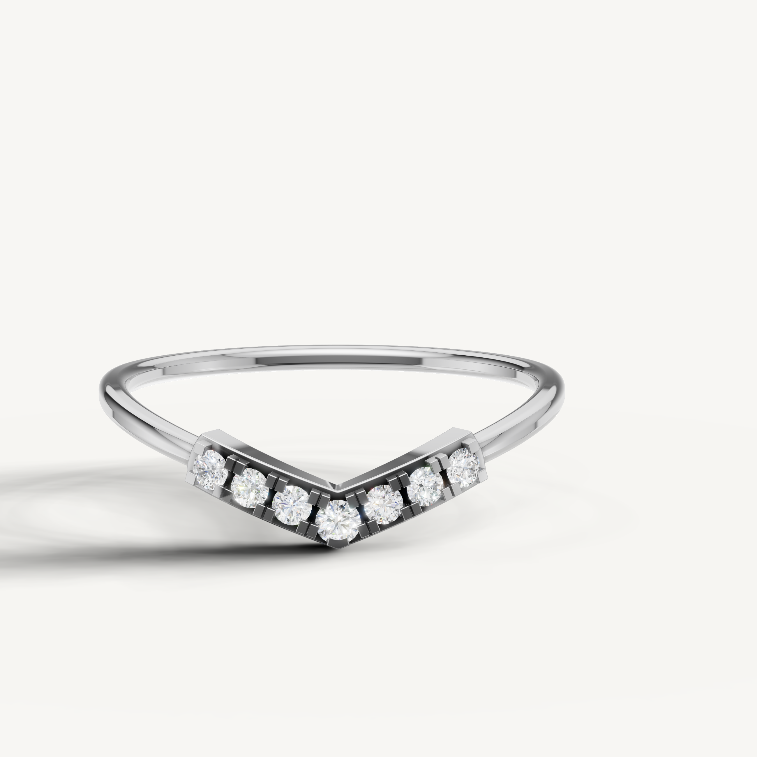 Raul Diamonds white gold V shape diamond wedding band with brilliant round diamonds