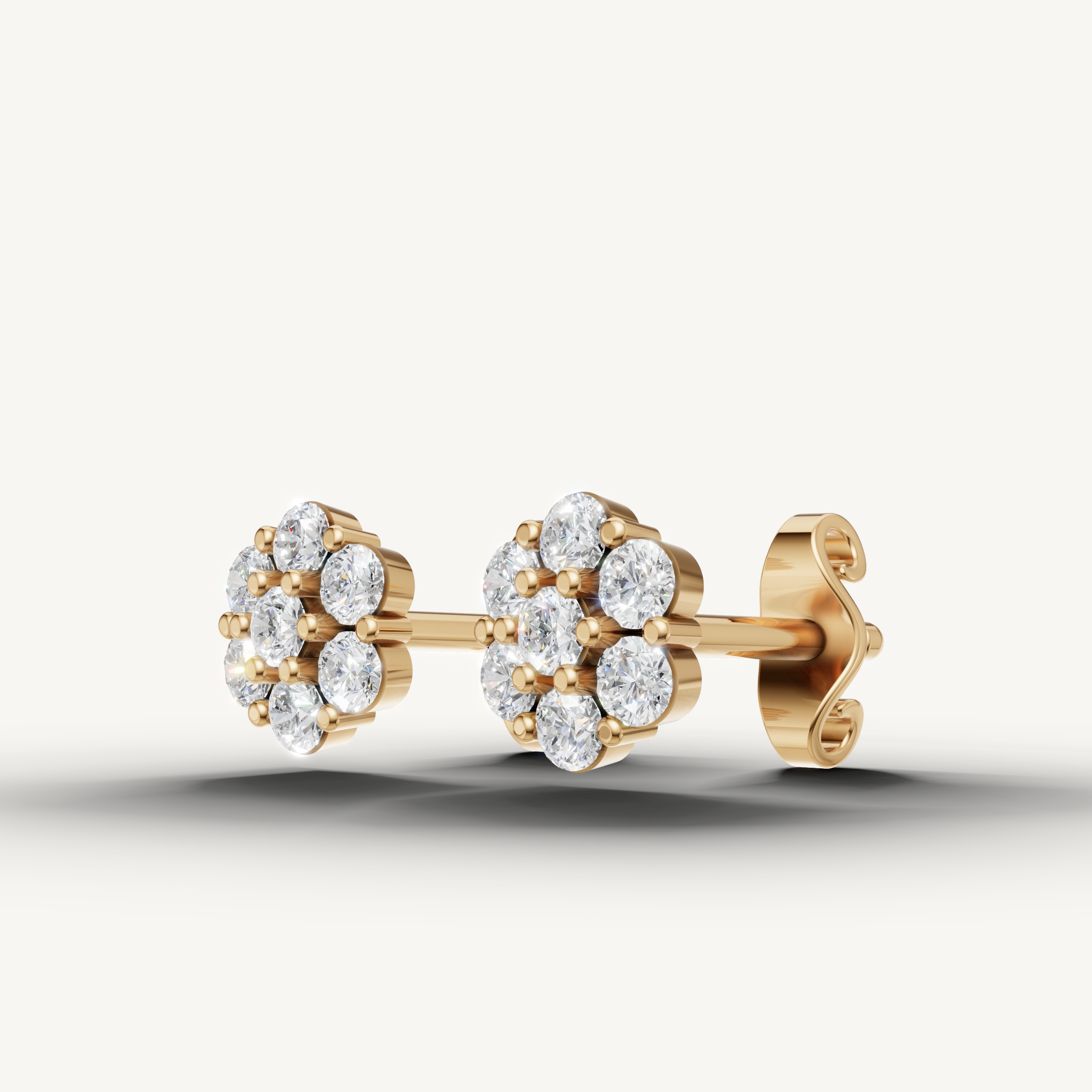 Raul Diamonds yellow gold diamond flower stud earrings with sparkling cluster fine jewelry style