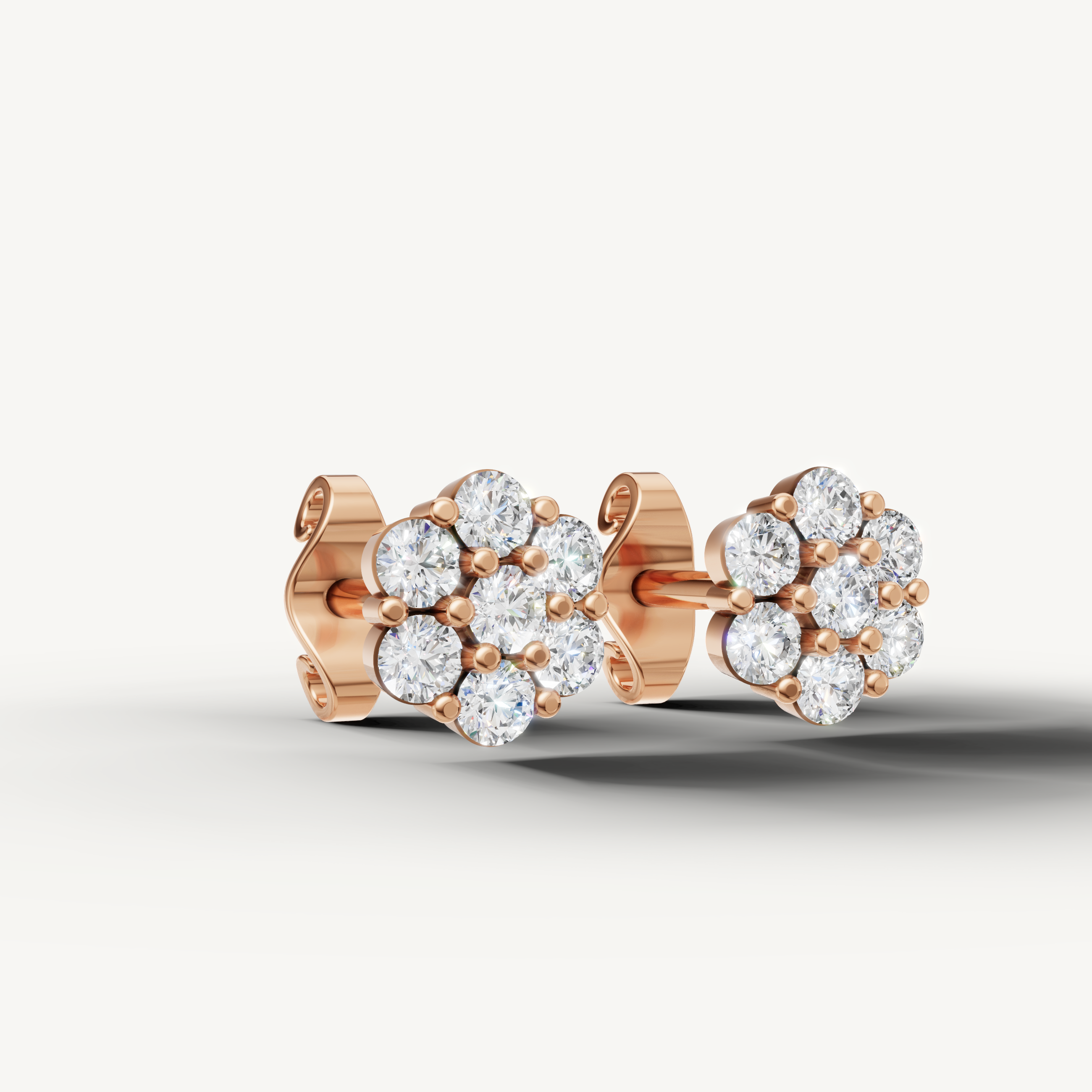 Luxury rose gold round diamond floral stud earrings for women by Raul Diamonds