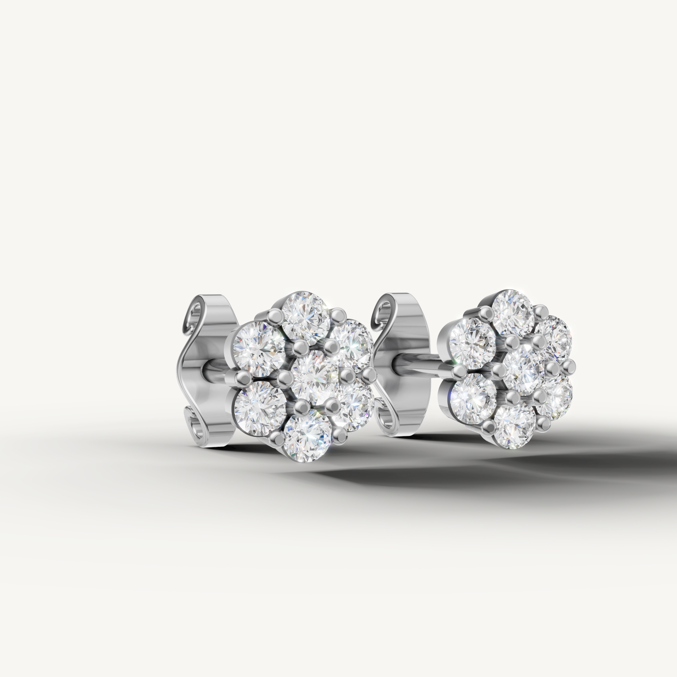Luxury white gold round diamond floral earrings for women with elegant fine jewelry styling by Raul Diamonds