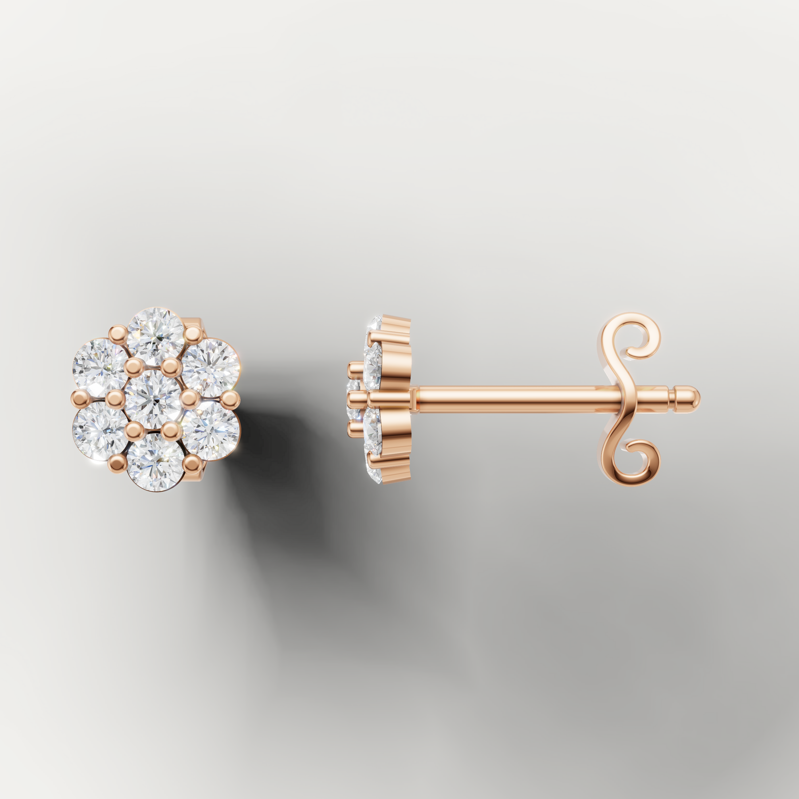 Rose gold flower diamond earrings by Raul Diamonds featuring elegant luxury cluster styling