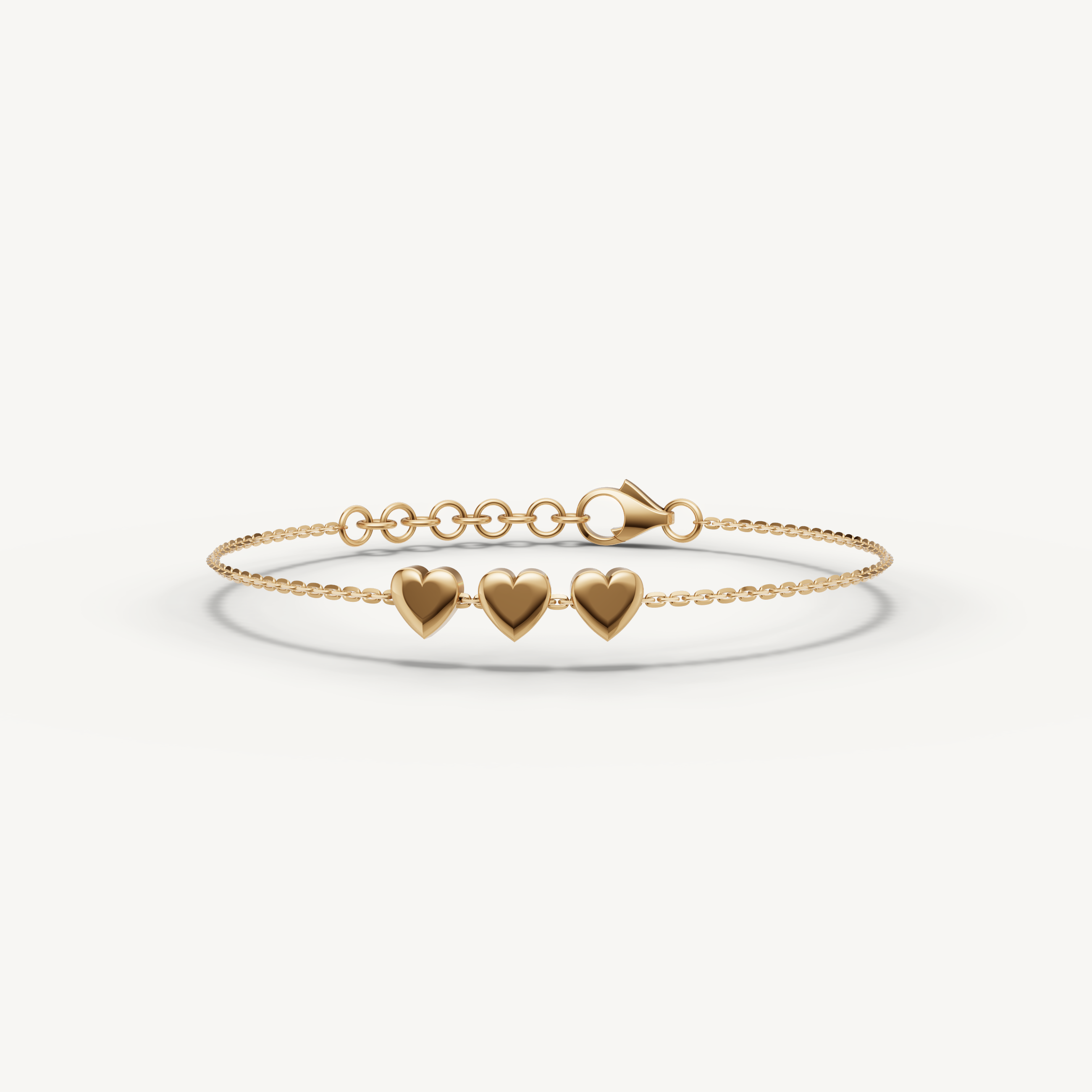 Triple Heart Charm Bracelet in 14K Yellow Gold