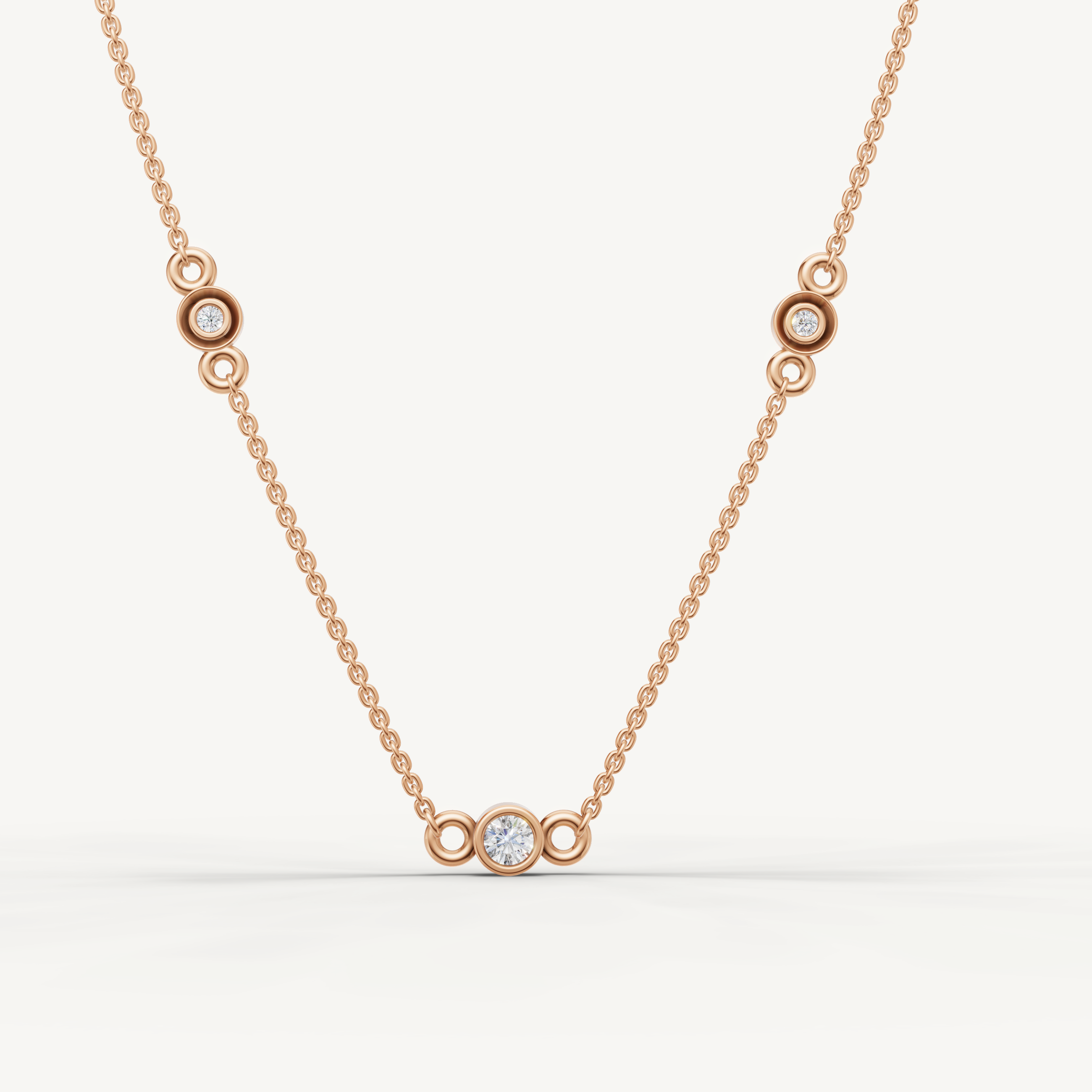 Three Station Lab Grown Diamond Necklace in 14K Yellow Gold