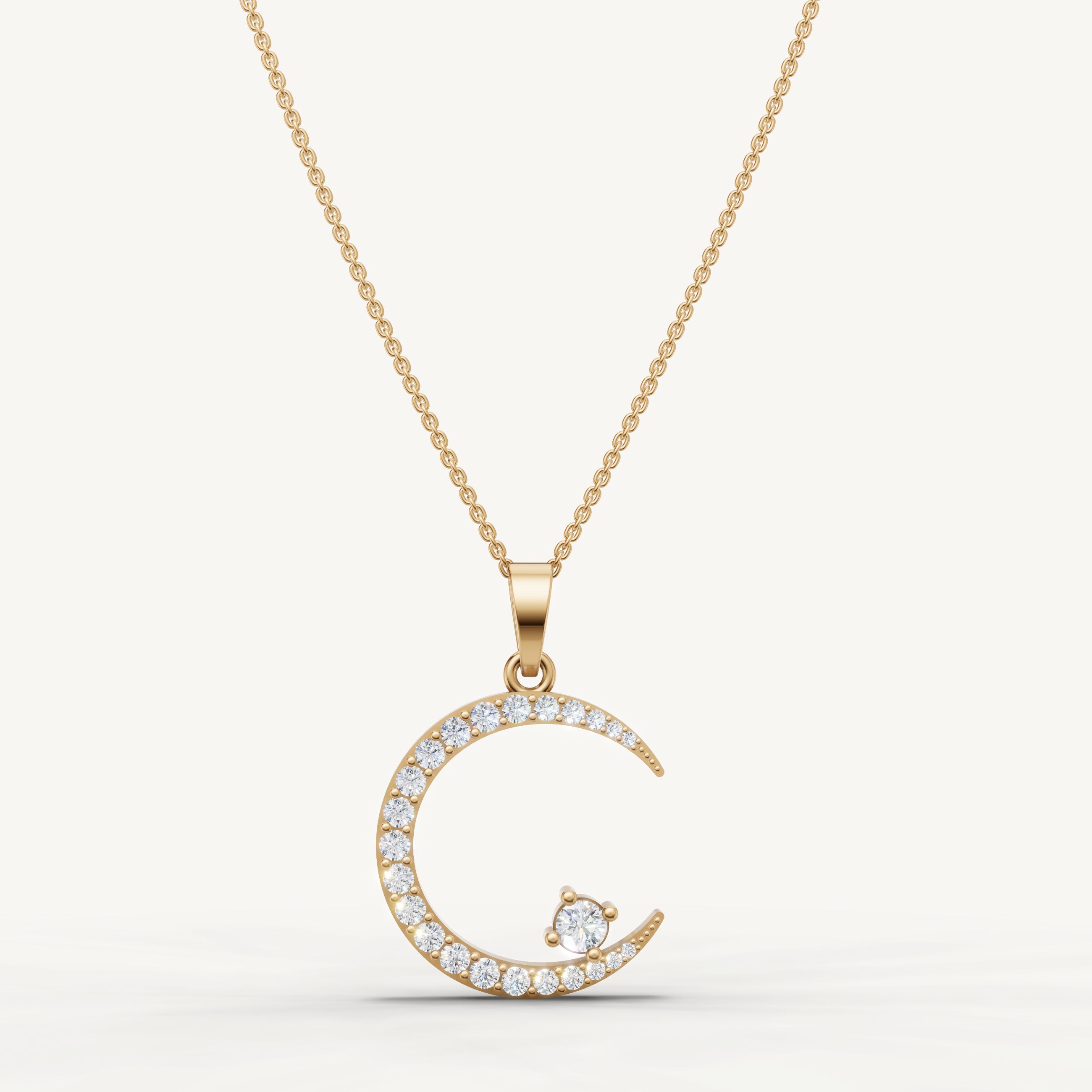 Lab Grown Diamond Crescent Moon Necklace in 14K Gold