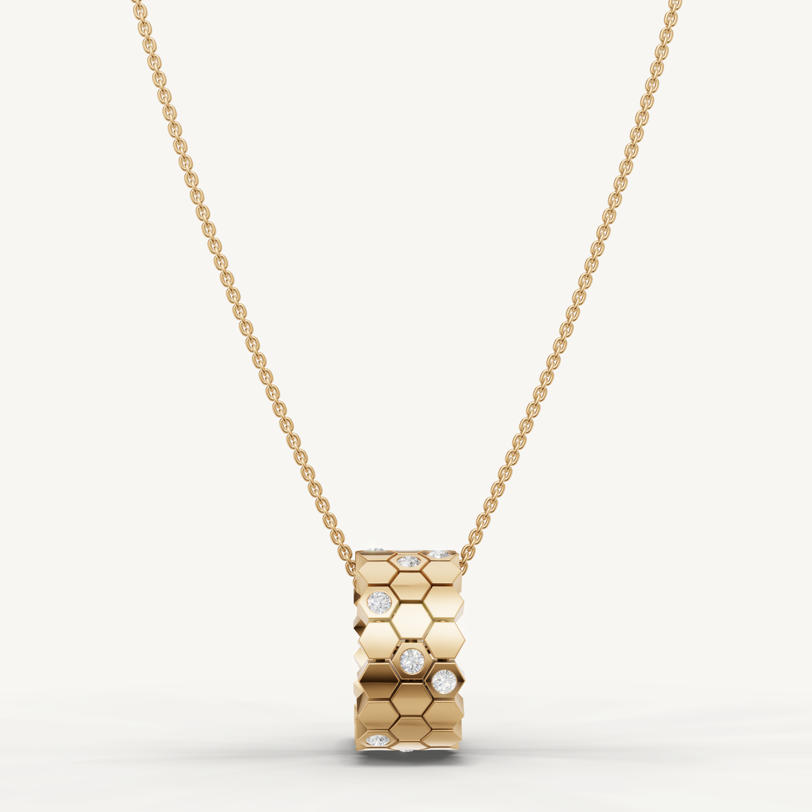 Lab Grown Diamond Honeycomb Pendant Necklace in 14K Yellow Gold