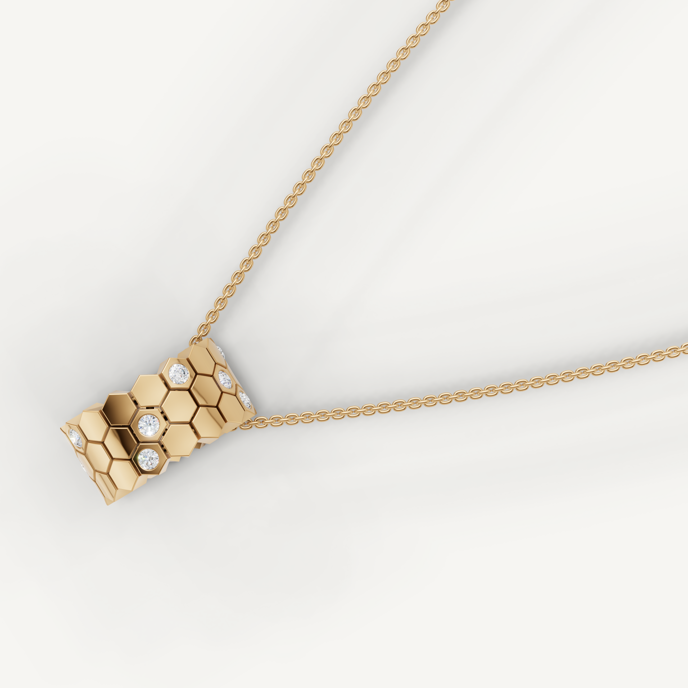 Lab Grown Diamond Honeycomb Pendant Necklace in 14K Yellow Gold