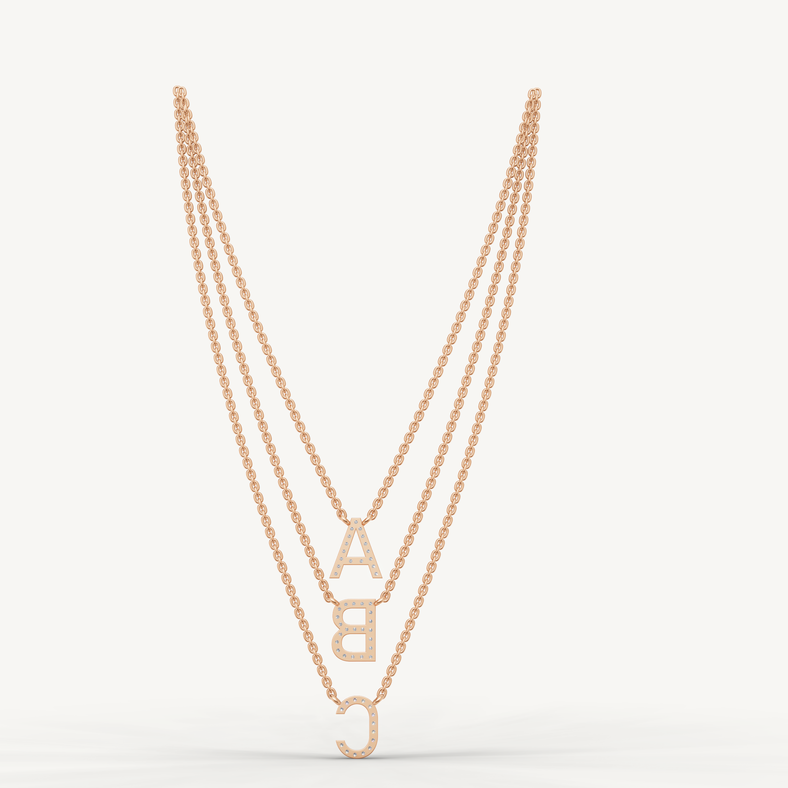 Lab Grown Diamond Initial Layered Necklace in 14K Rose Gold