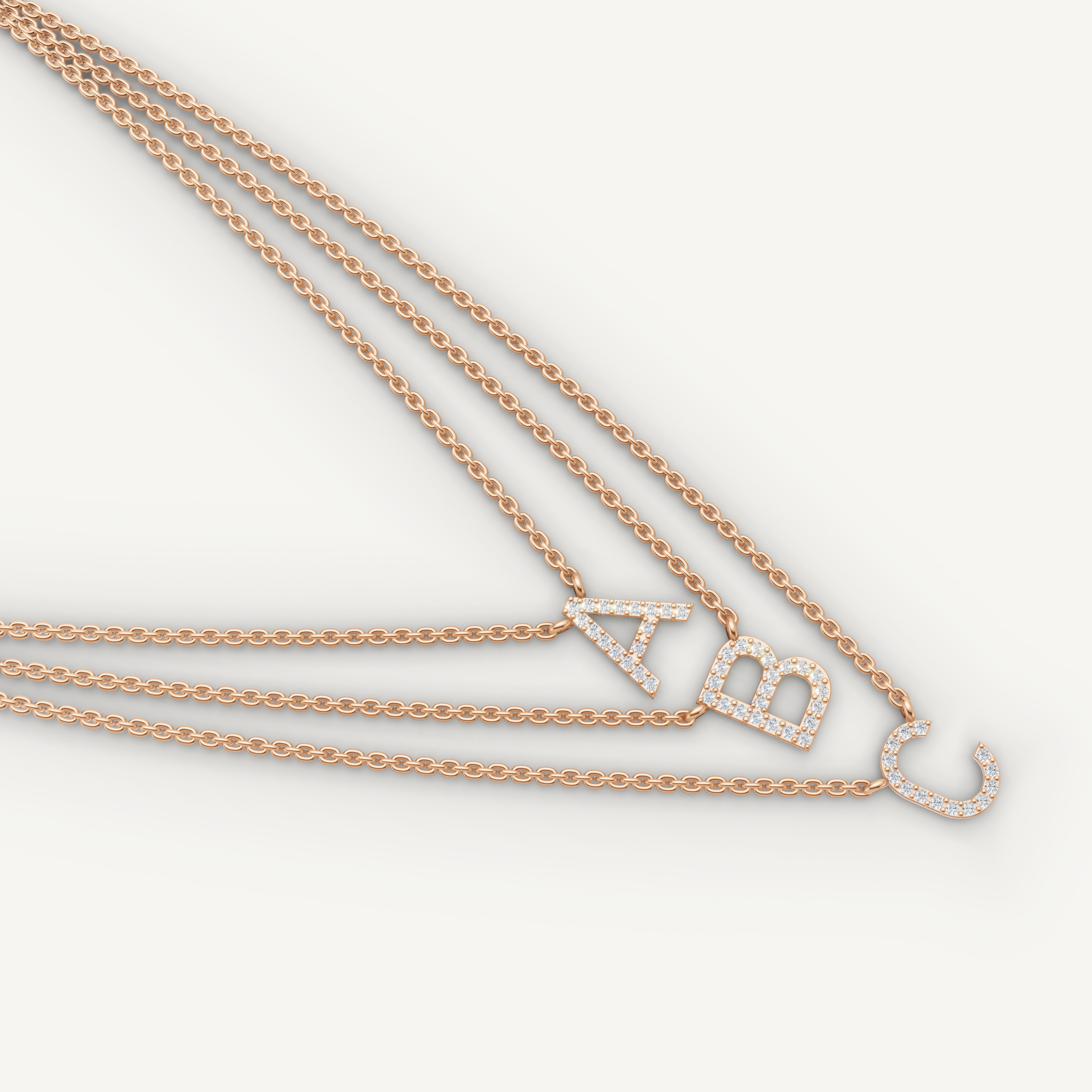 Lab Grown Diamond Initial Layered Necklace in 14K Rose Gold