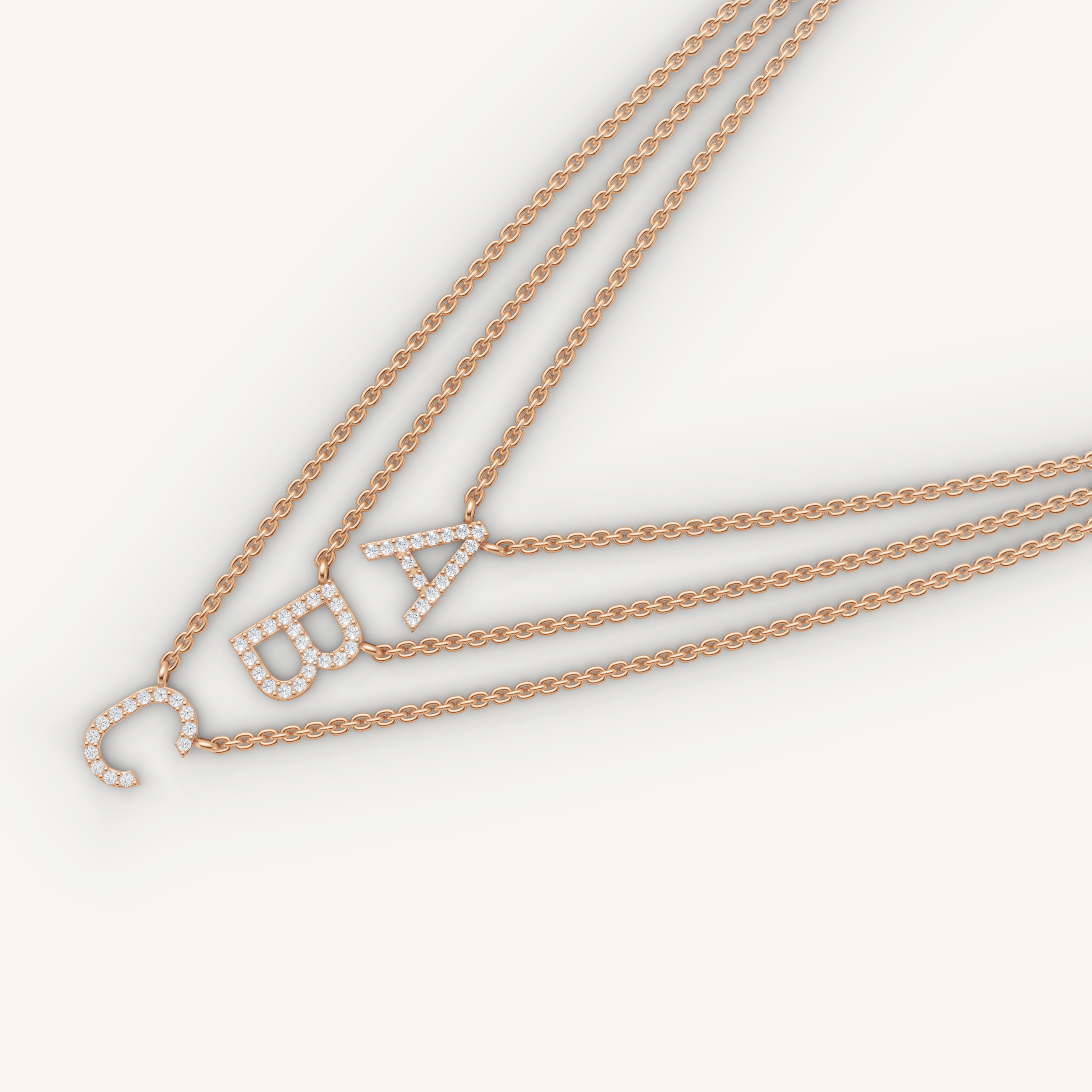 Lab Grown Diamond Initial Layered Necklace in 14K Rose Gold