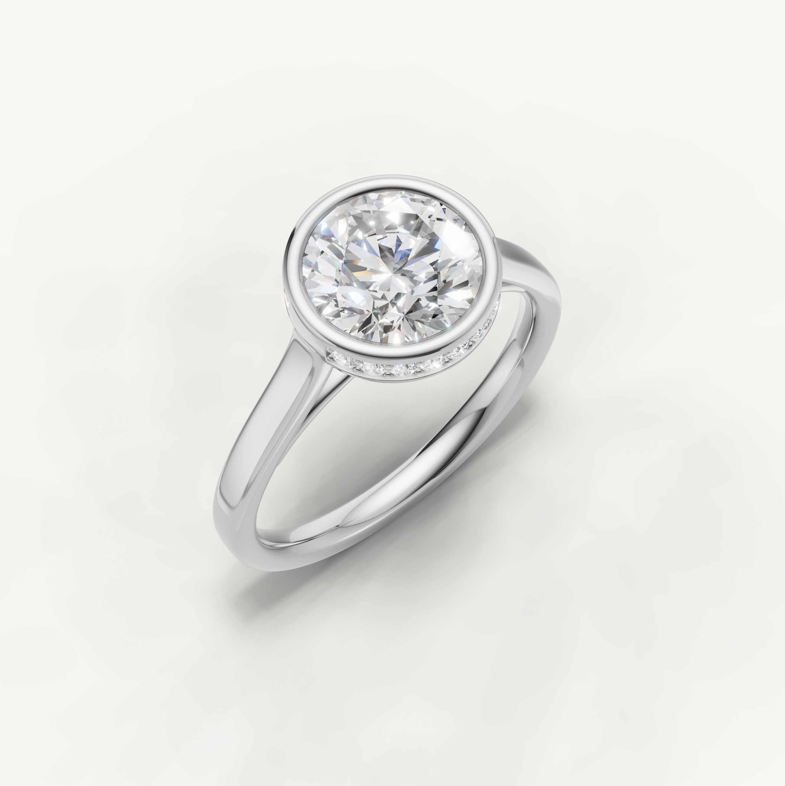 Round Lab Grown Diamond Bezel Engagement Ring in 14K Gold