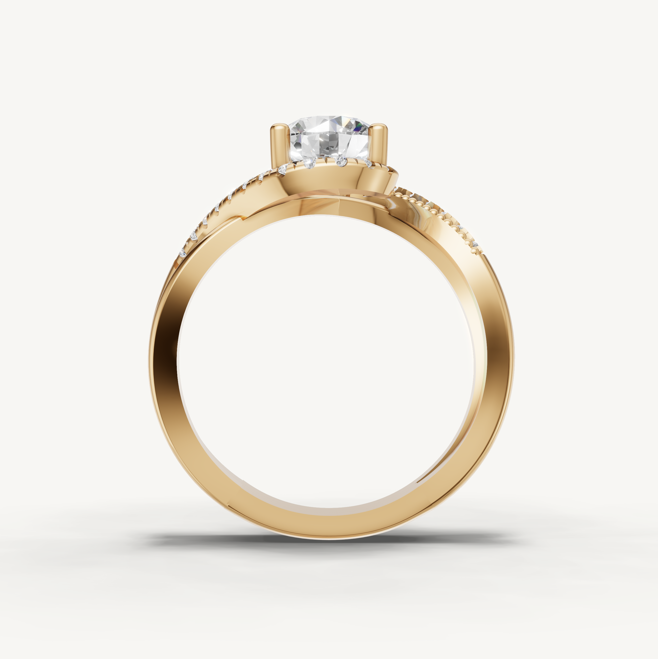 Round Lab Grown Diamond Swirl Engagement Ring in 14K Yellow Gold