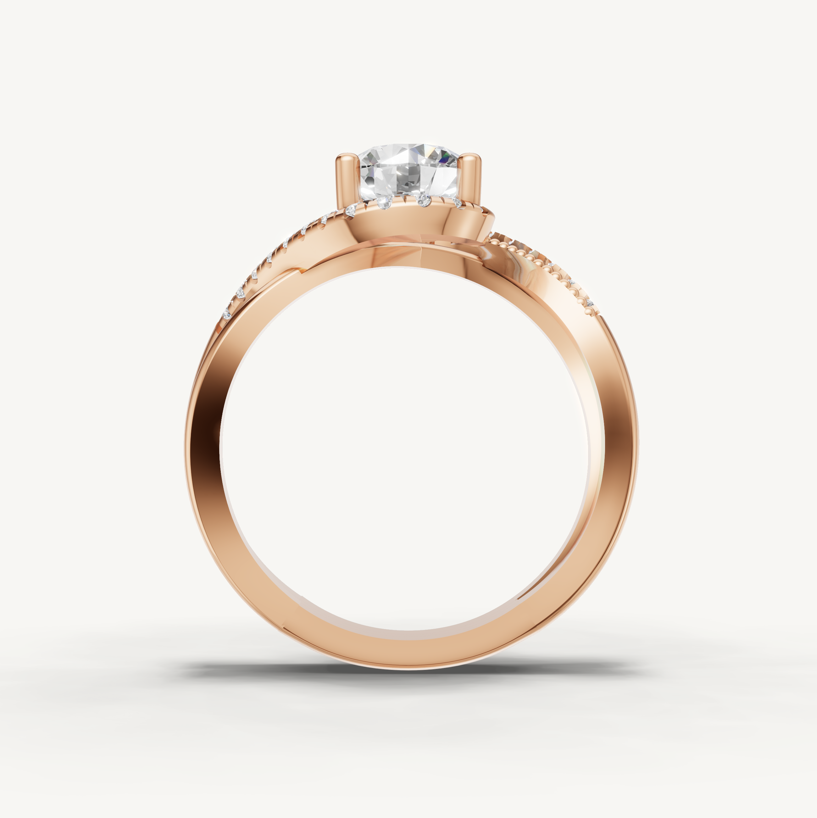 Round Lab Grown Diamond Swirl Engagement Ring in 14K Yellow Gold